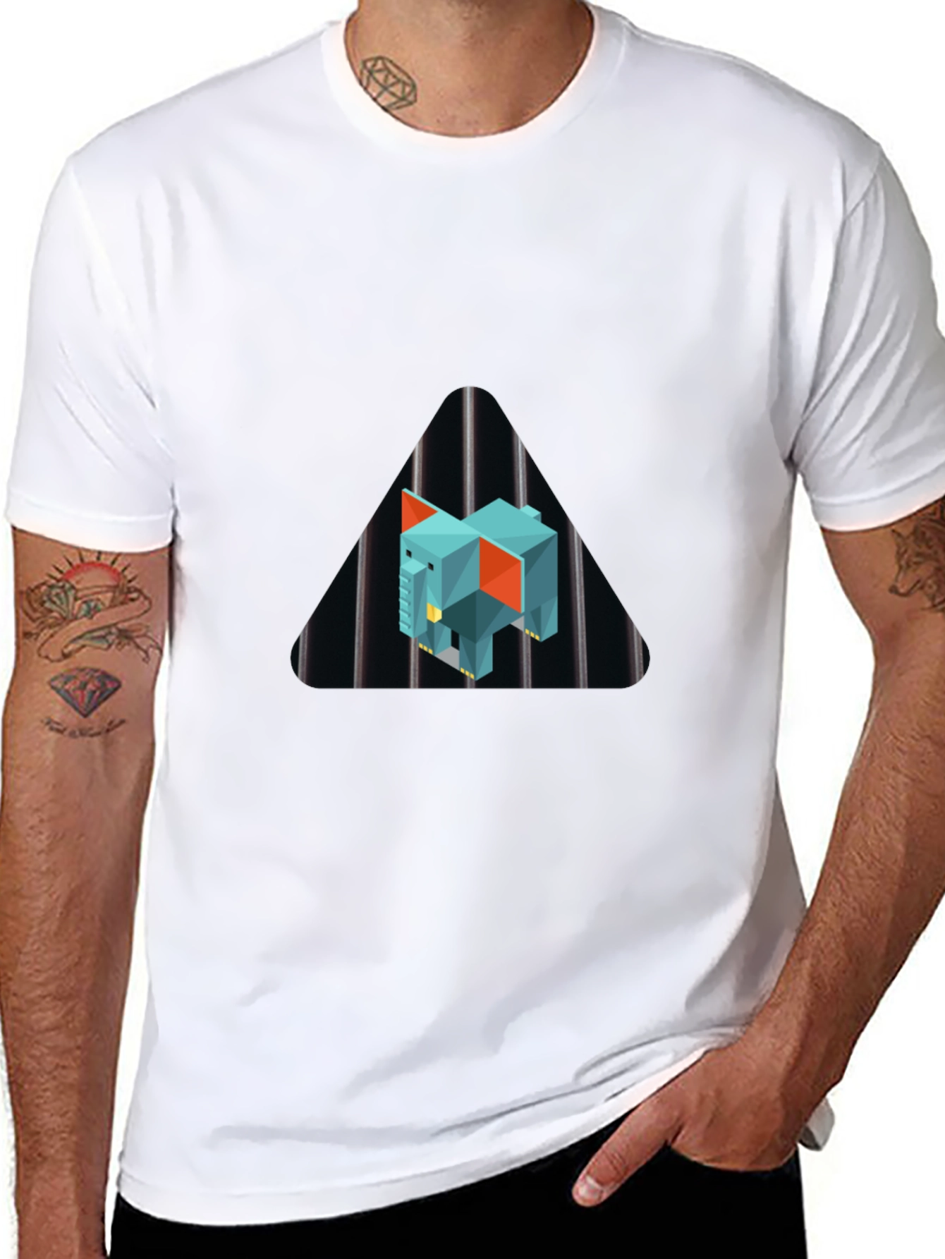 Geometric Elephant Graphic Black T-Shirt