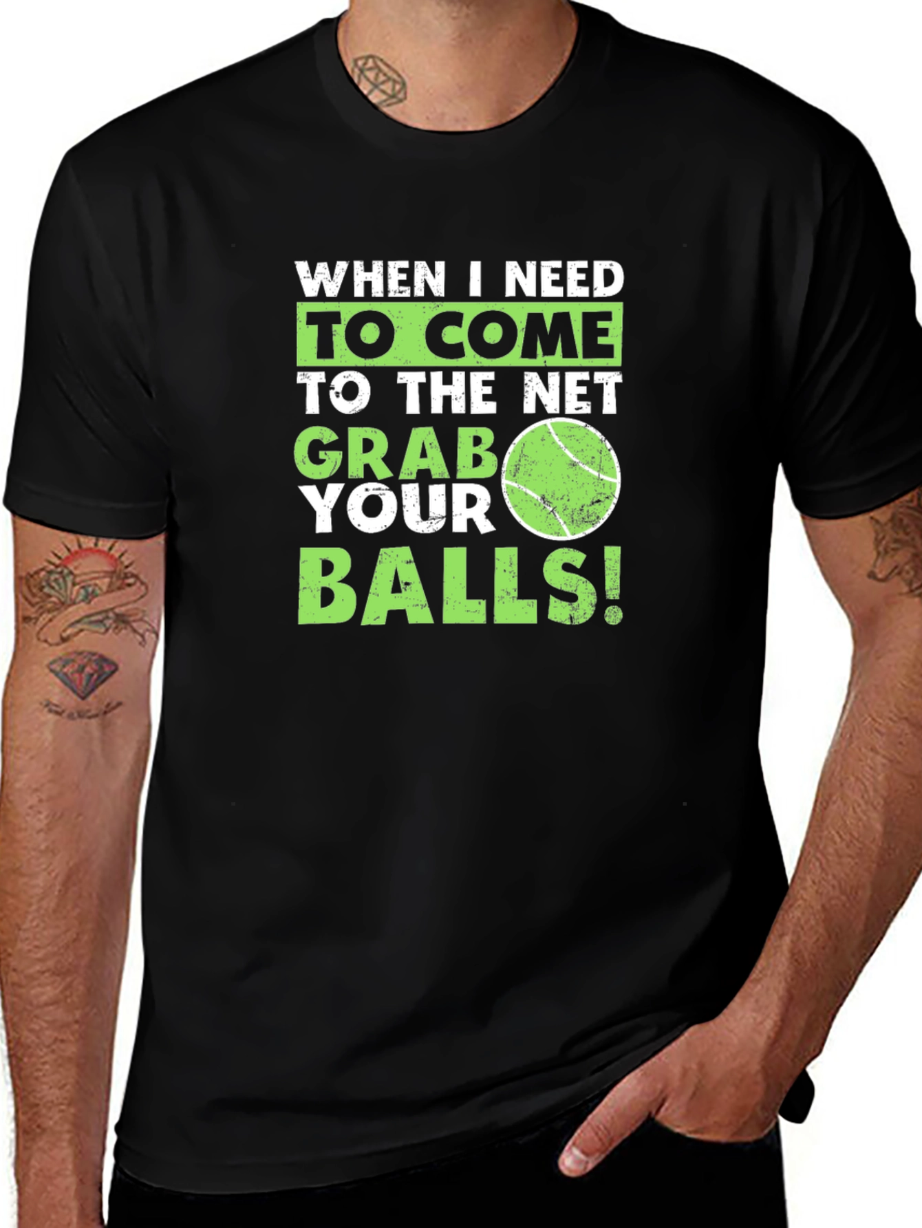 Tennis Humor Graphic T-Shirt - Grab Your Balls!