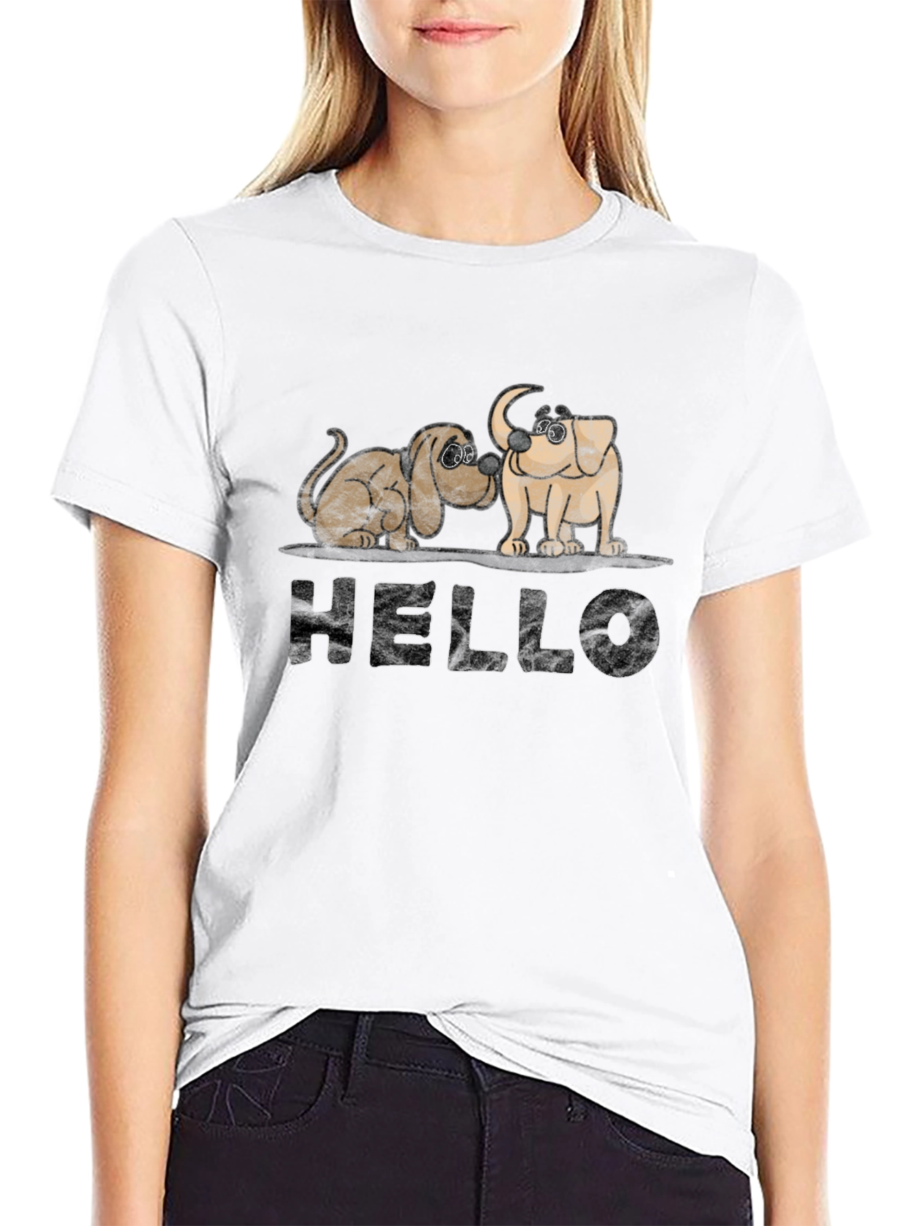 Hello Dogs Black Graphic Tee