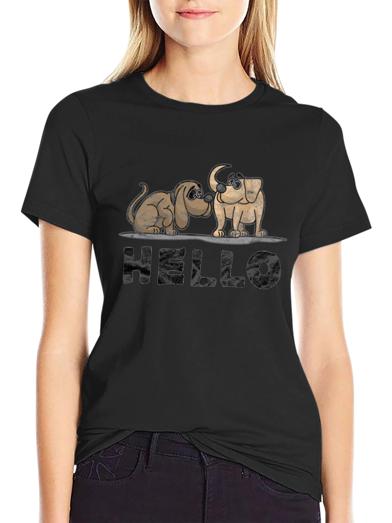 Hello Dogs Black Graphic Tee