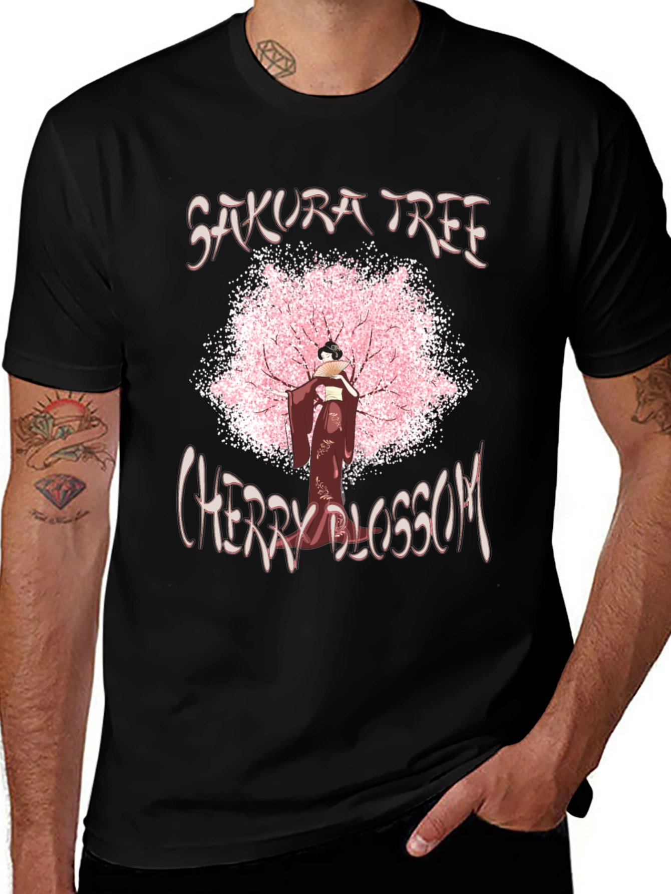 Sakura Tree Cherry Blossom Black T-Shirt