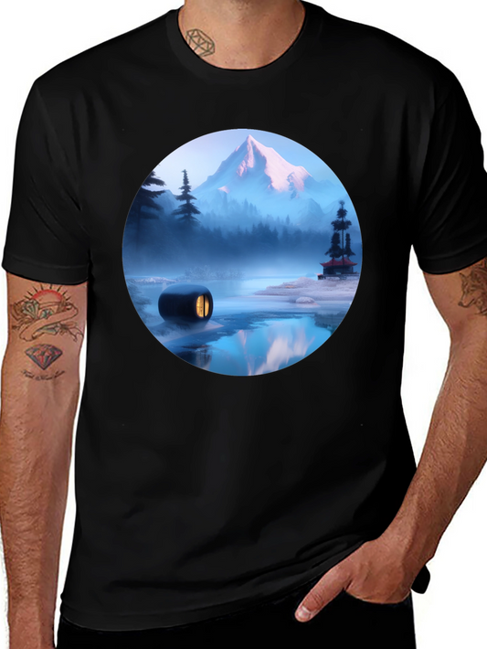 Mystic Mountain Scene Black T-Shirt