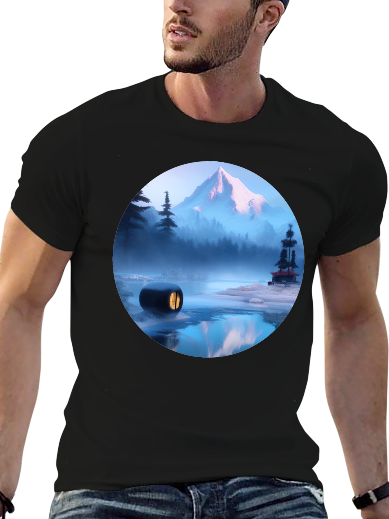 Mystic Mountain Scene Black T-Shirt