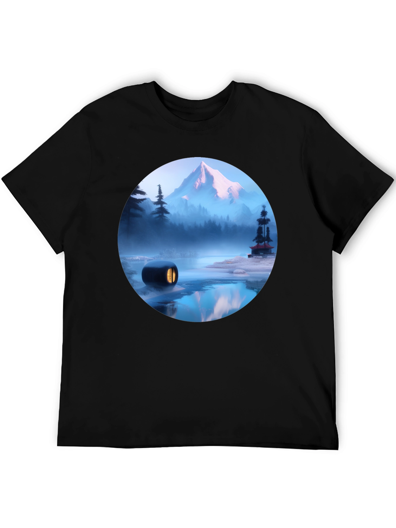 Mystic Mountain Scene Black T-Shirt