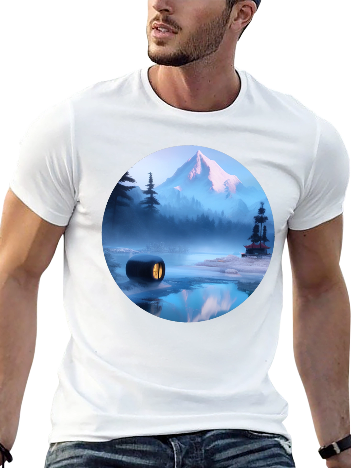 Mystic Mountain Scene Black T-Shirt
