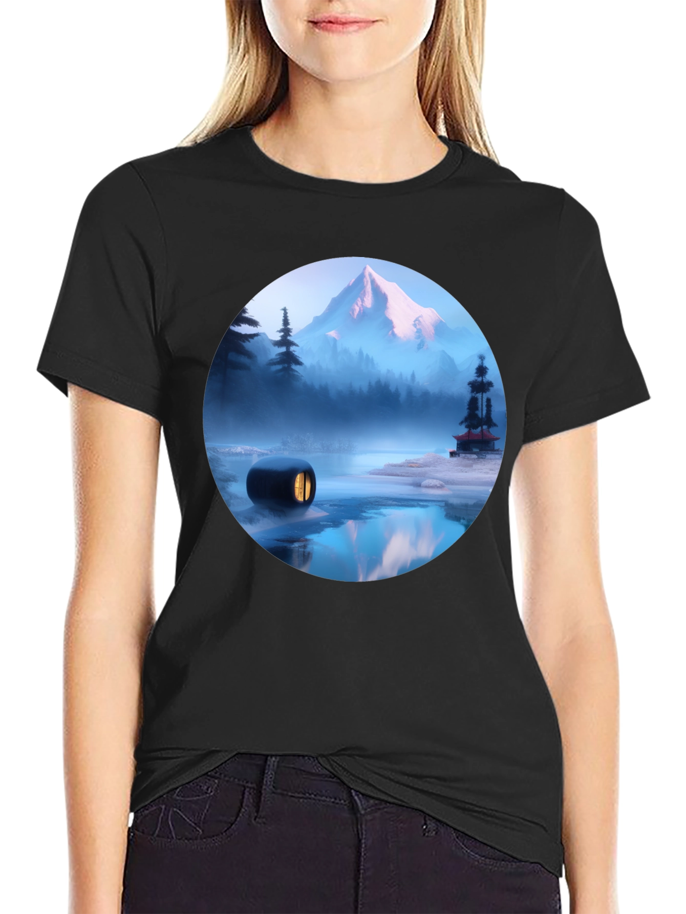 Mystic Mountain Scene Black T-Shirt