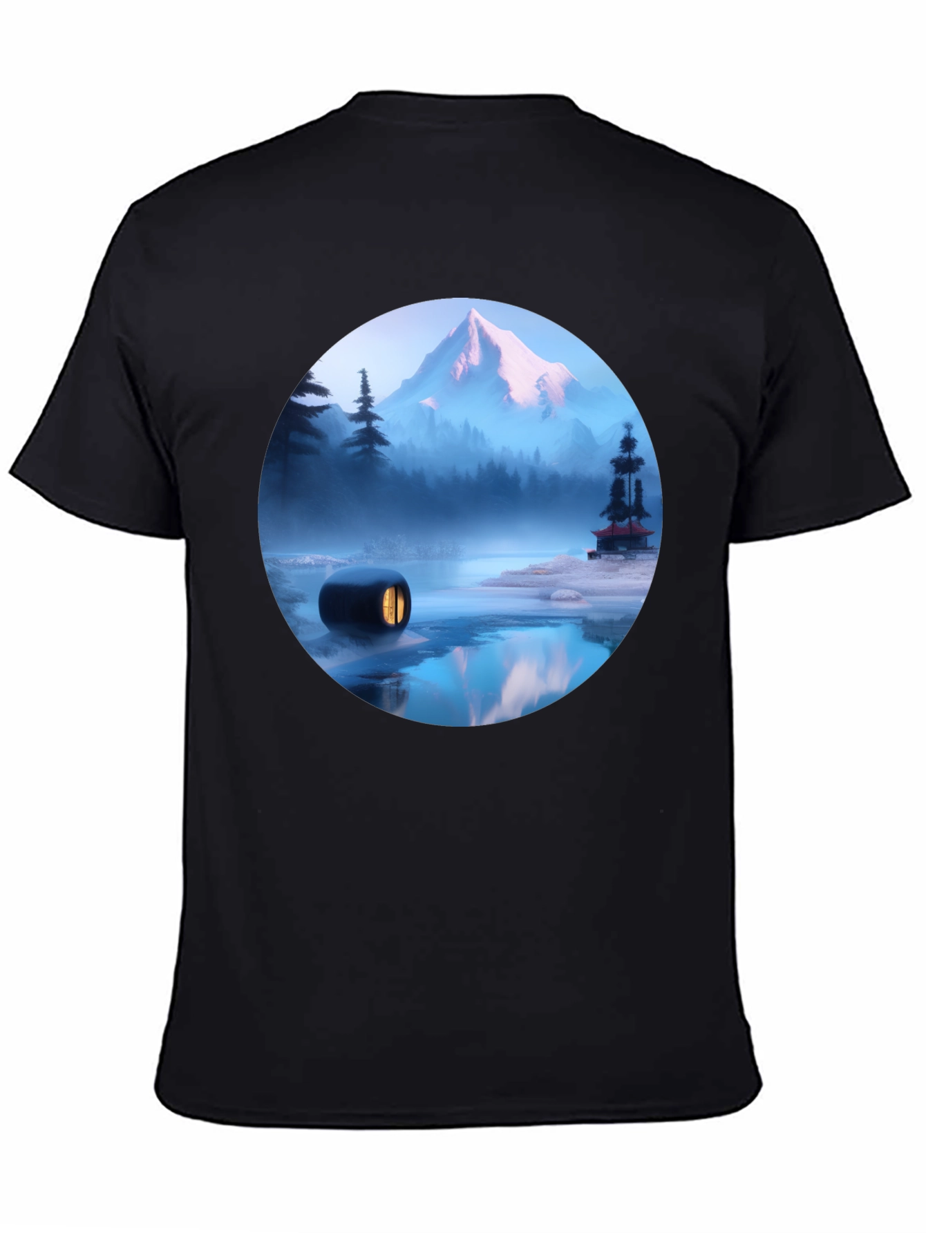 Mystic Mountain Scene Black T-Shirt