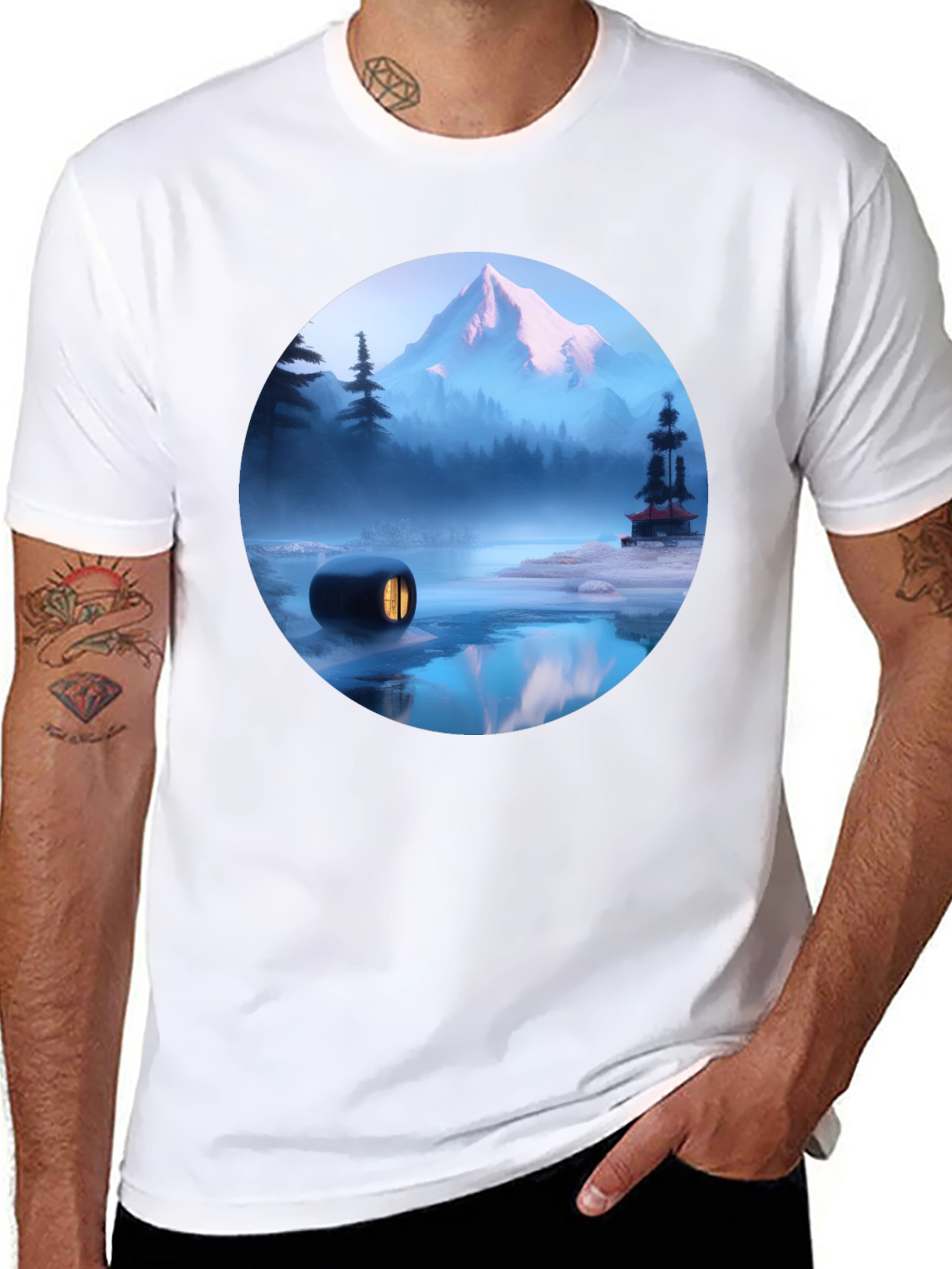 Mystic Mountain Scene Black T-Shirt