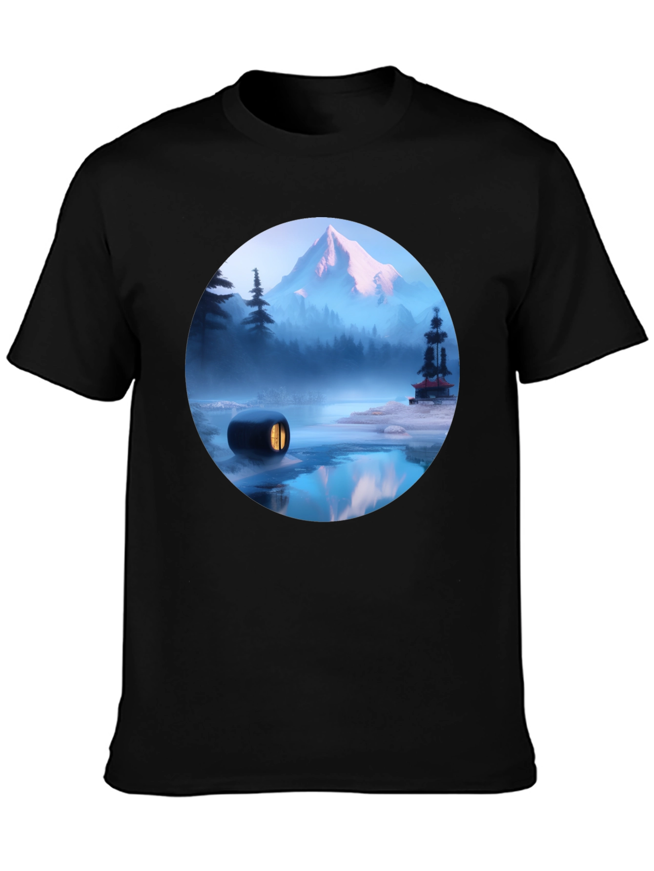 Mystic Mountain Scene Black T-Shirt