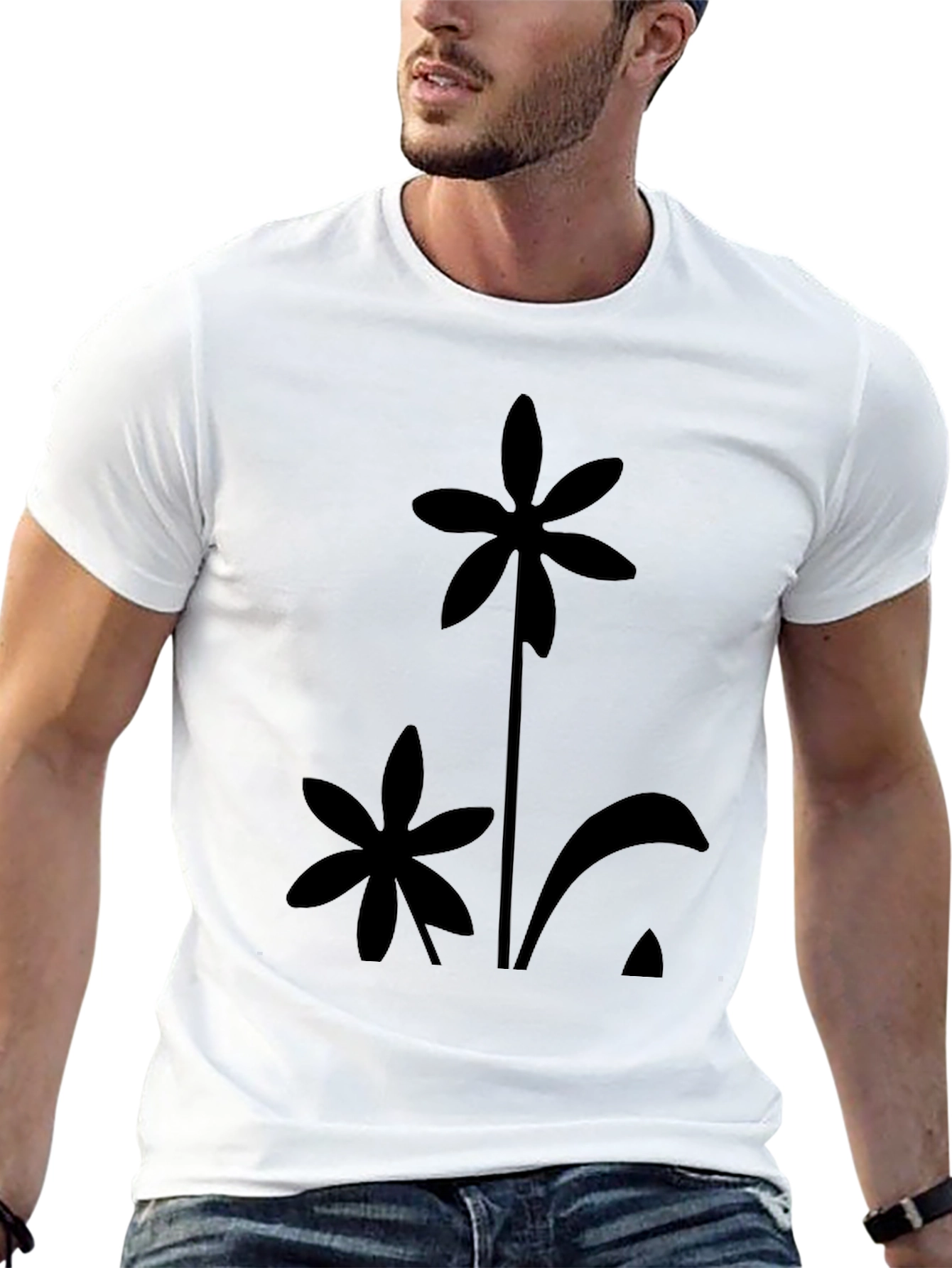 Minimalist Flower Print Black T-Shirt