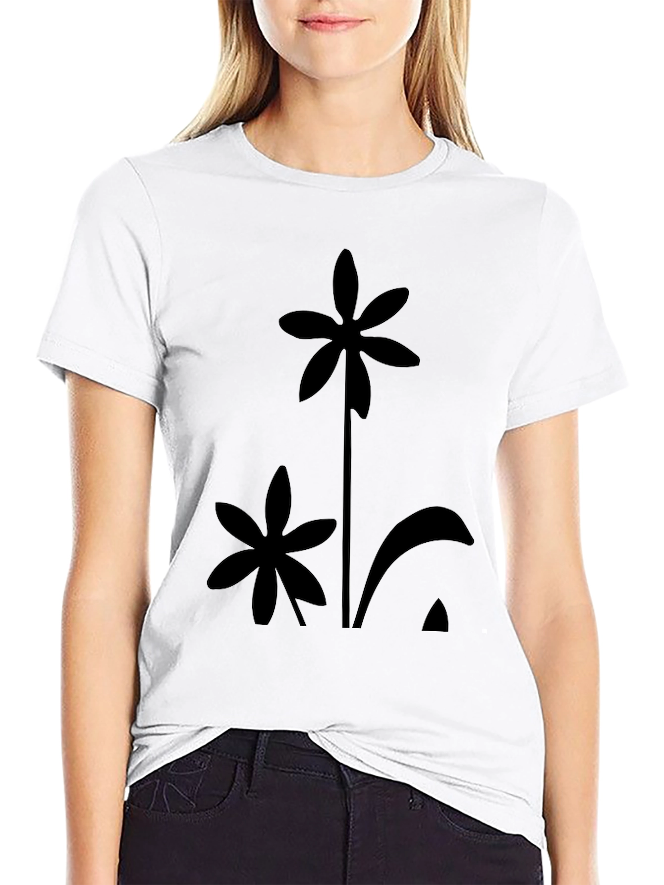 Minimalist Flower Print Black T-Shirt
