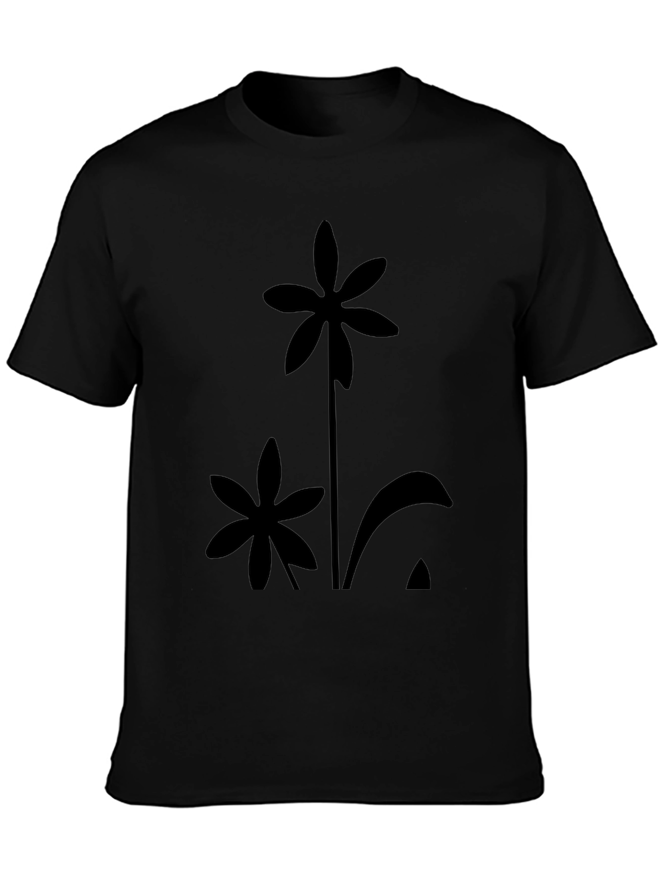 Minimalist Flower Print Black T-Shirt