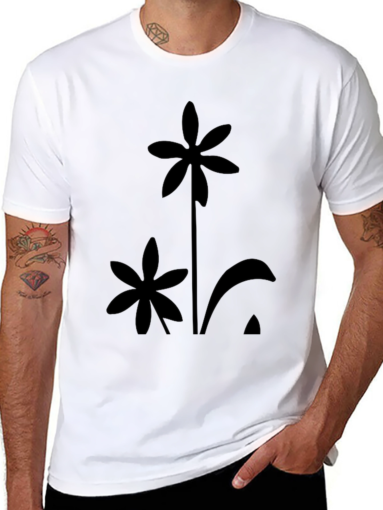 Minimalist Flower Print Black T-Shirt
