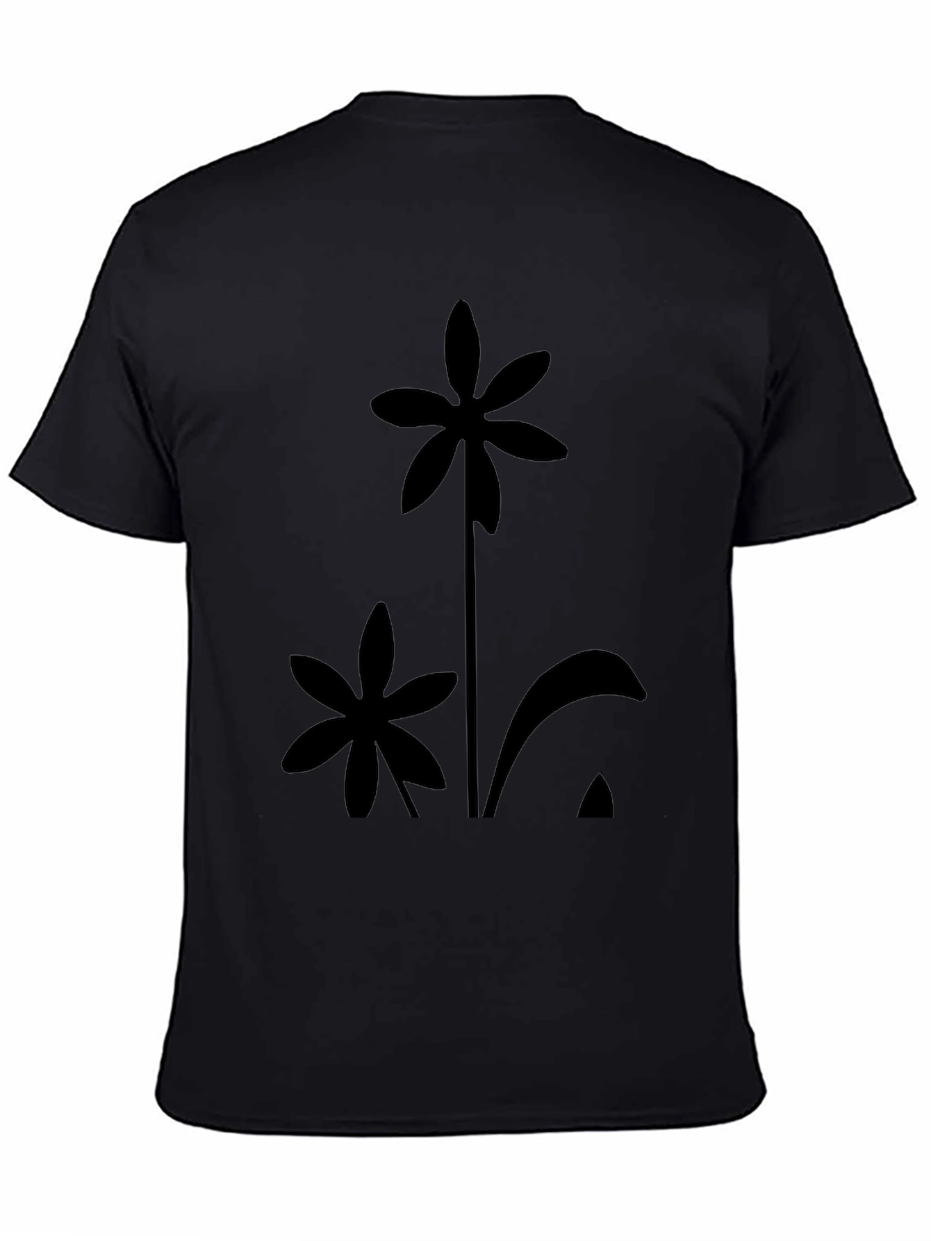 Minimalist Flower Print Black T-Shirt