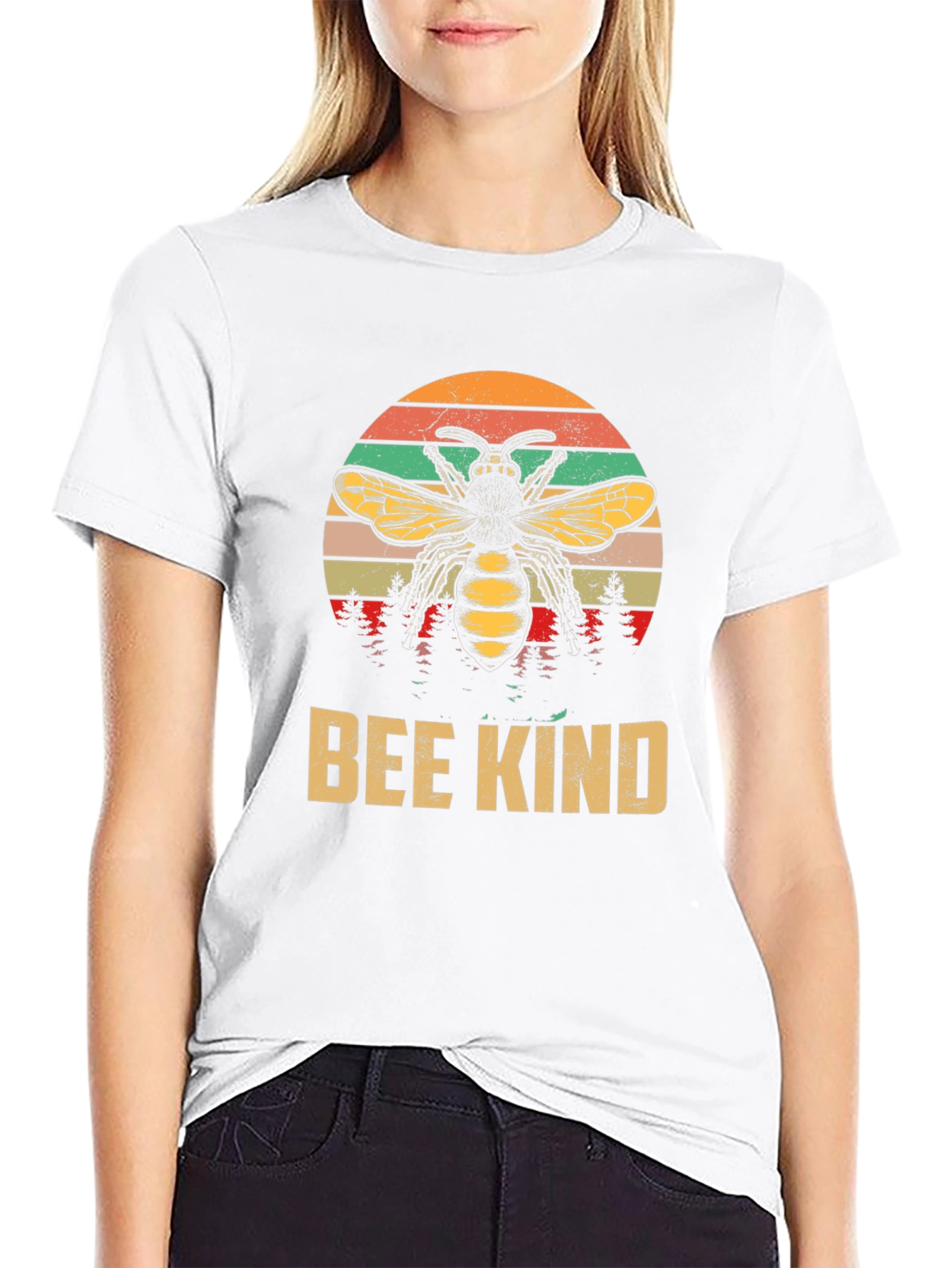 Bee Kind Graphic Tee - Retro Sunset Design