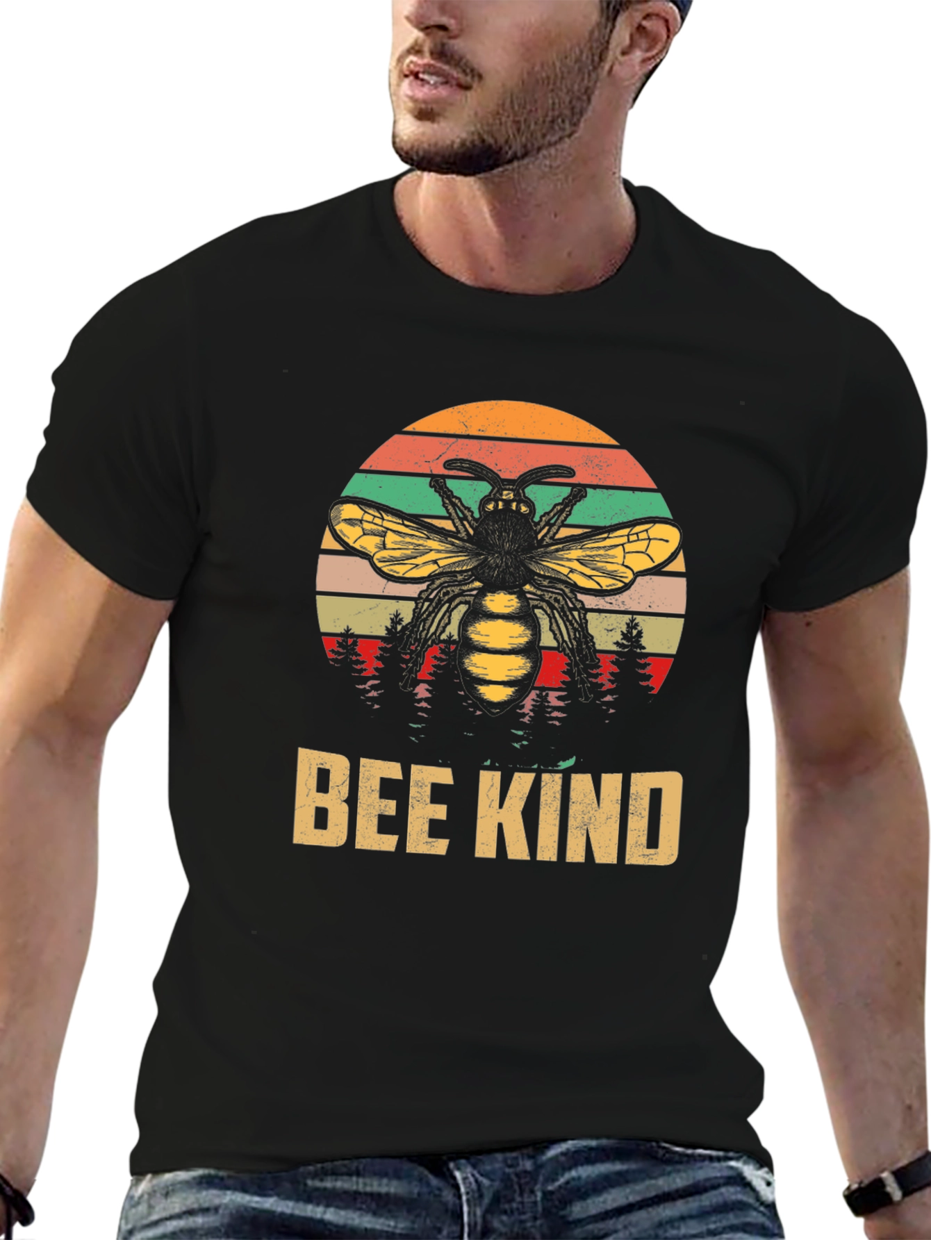 Bee Kind Graphic Tee - Retro Sunset Design