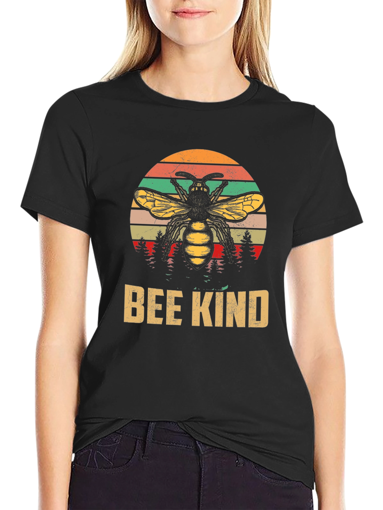 Bee Kind Graphic Tee - Retro Sunset Design