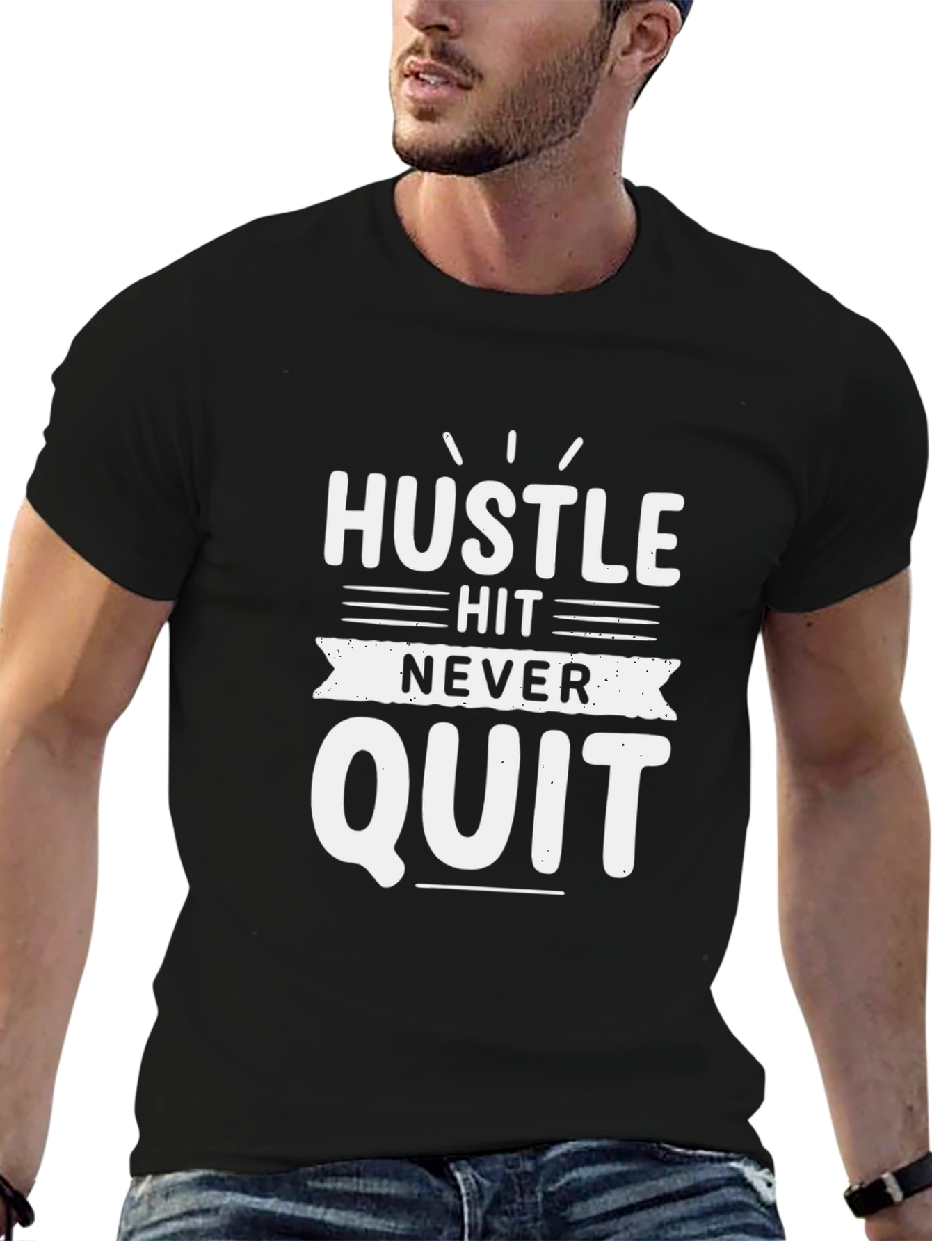 Hustle Never Quit Black Graphic Tee