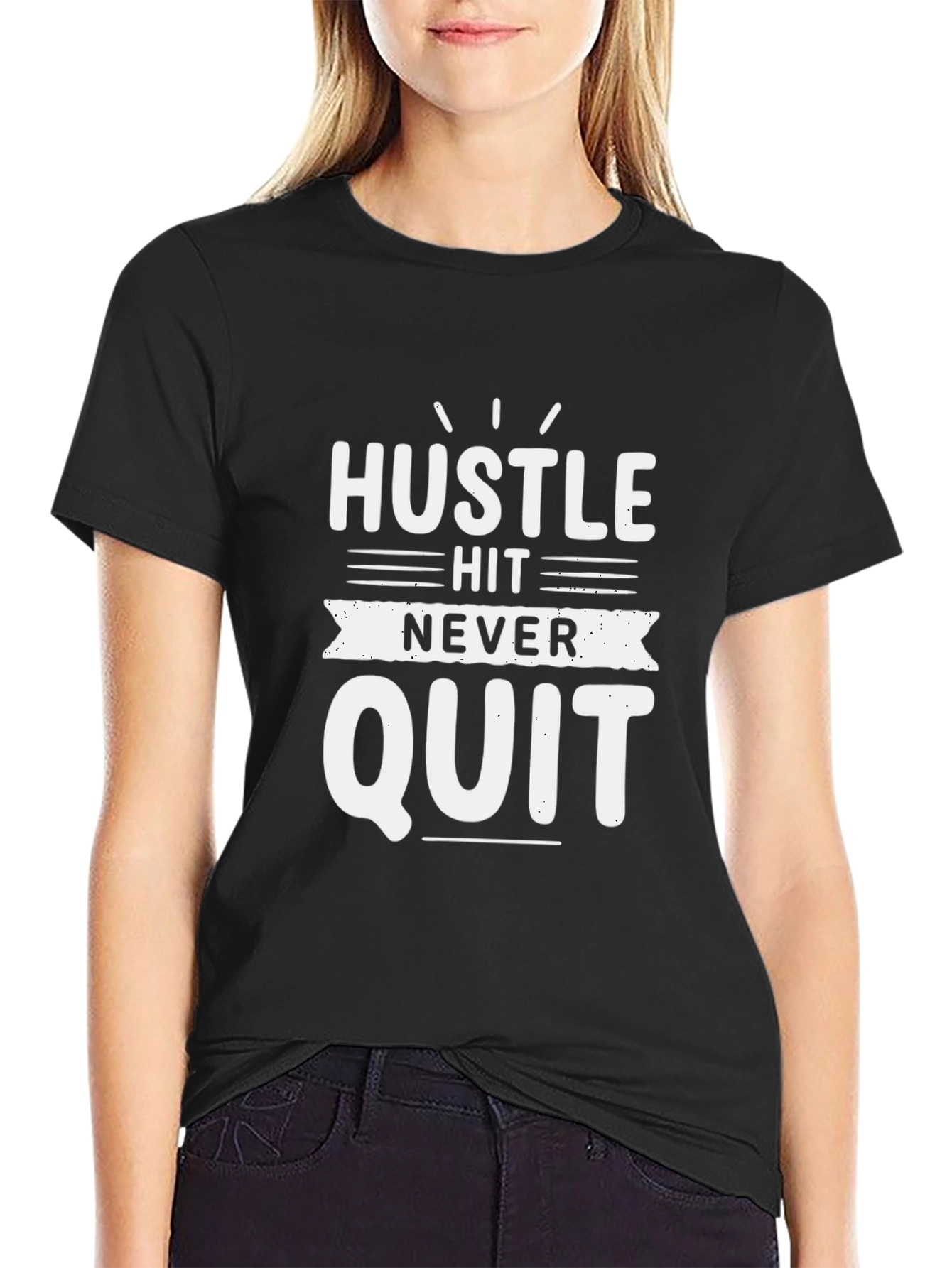 Hustle Never Quit Black Graphic Tee