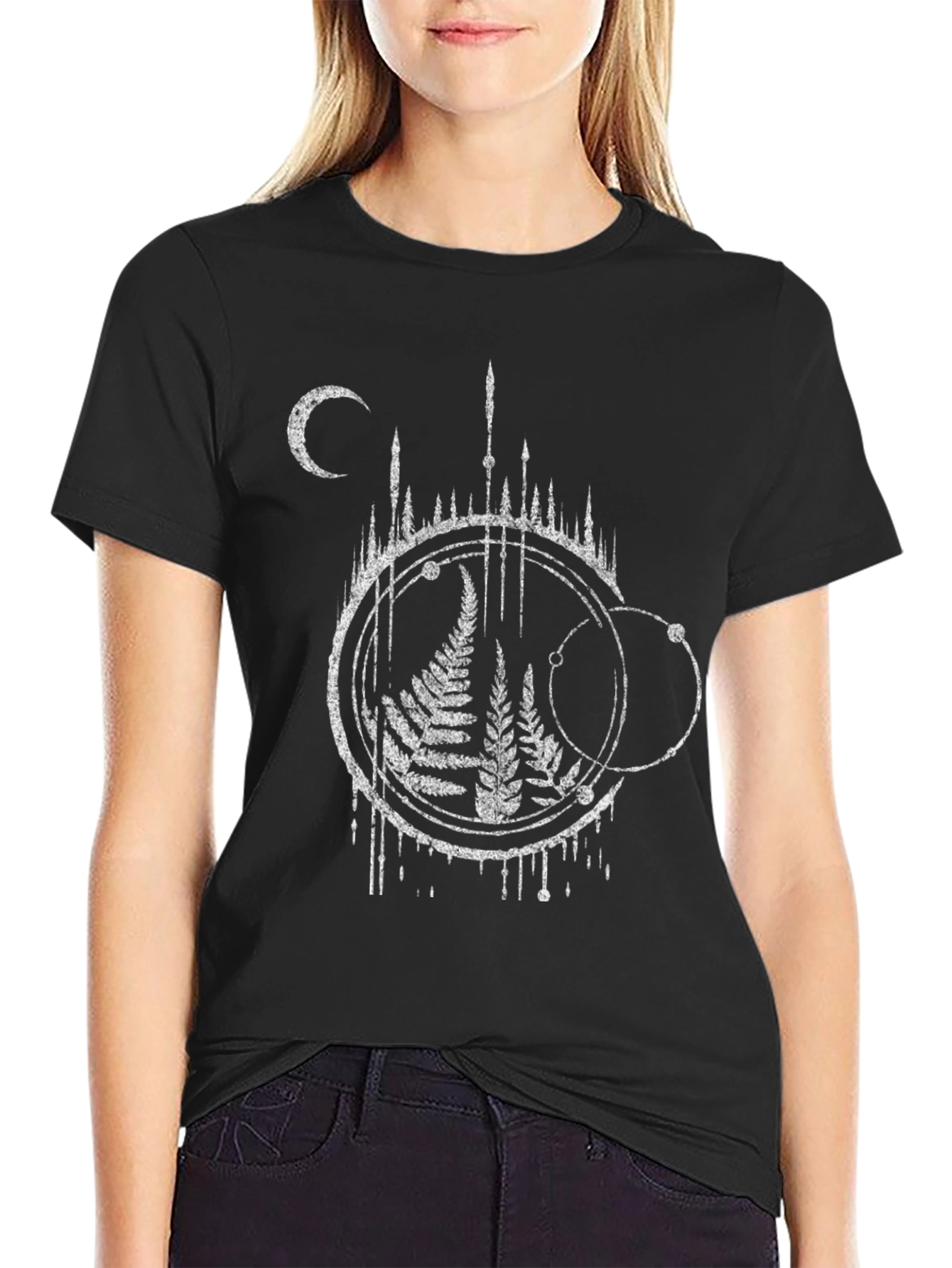 Fern & Moon Graphic Tee - Black Cotton Blend