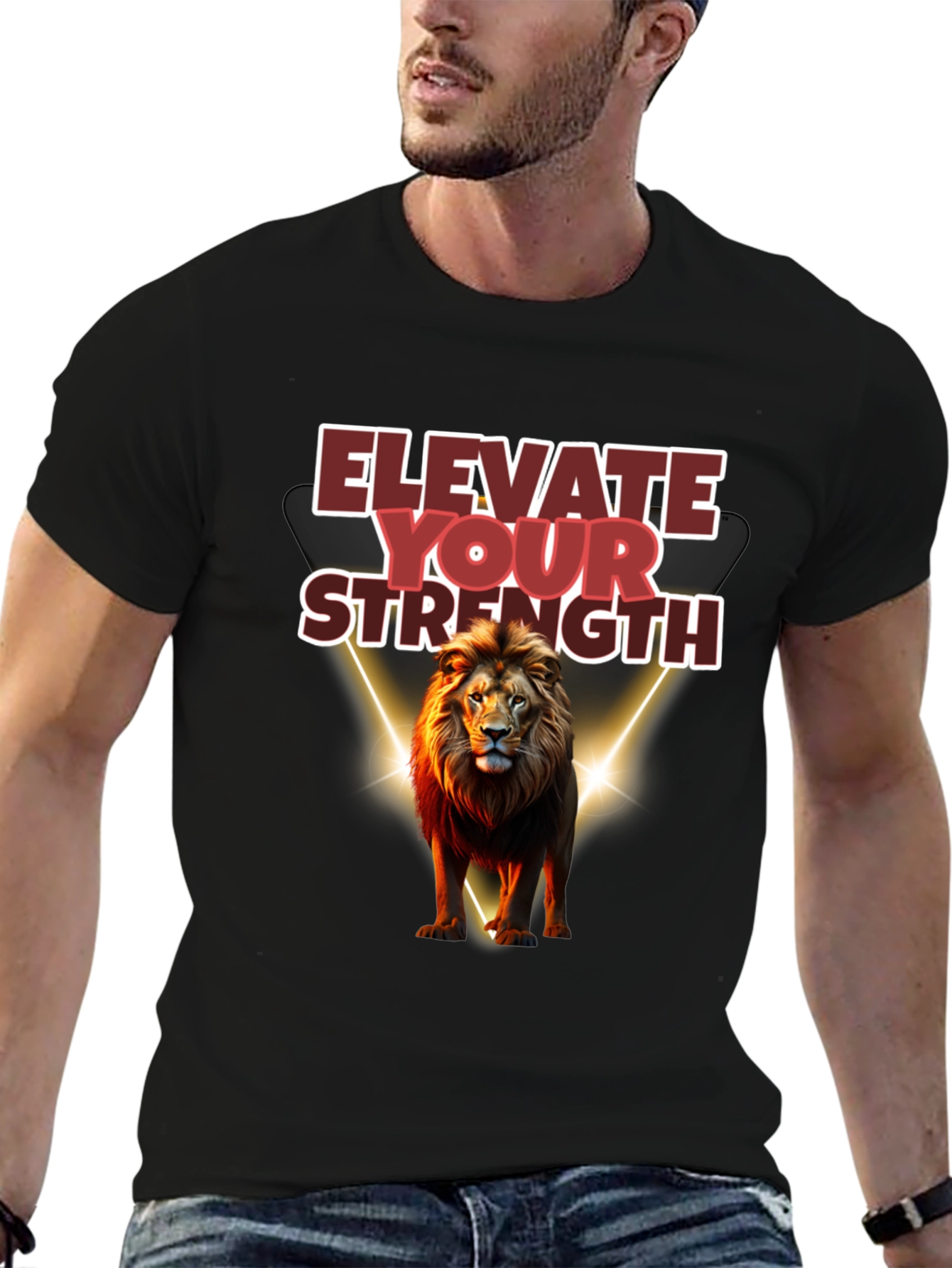 Elevate Your Strength Lion Graphic Tee