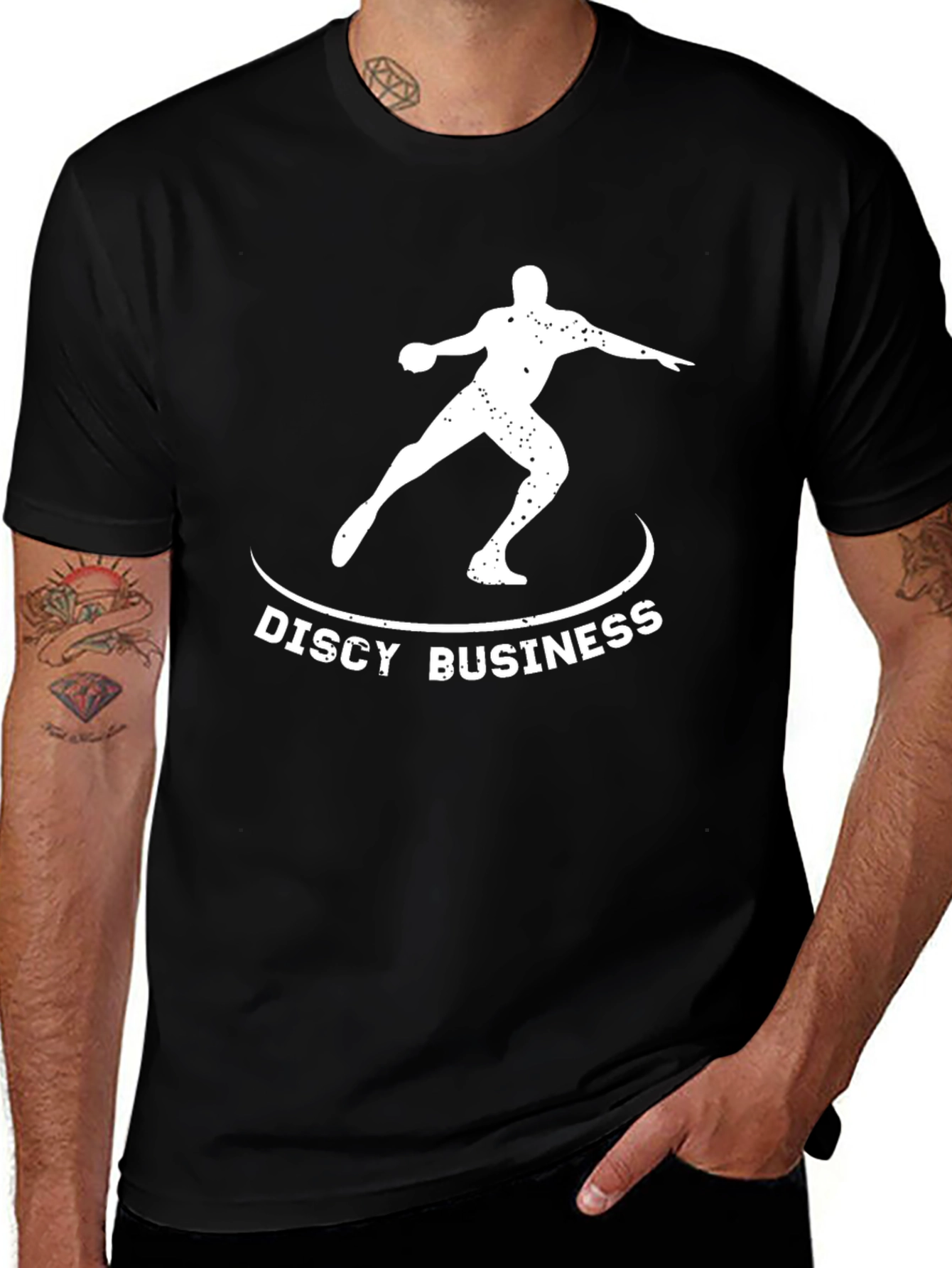 Discy Business Black T-Shirt Throwing Disc Design