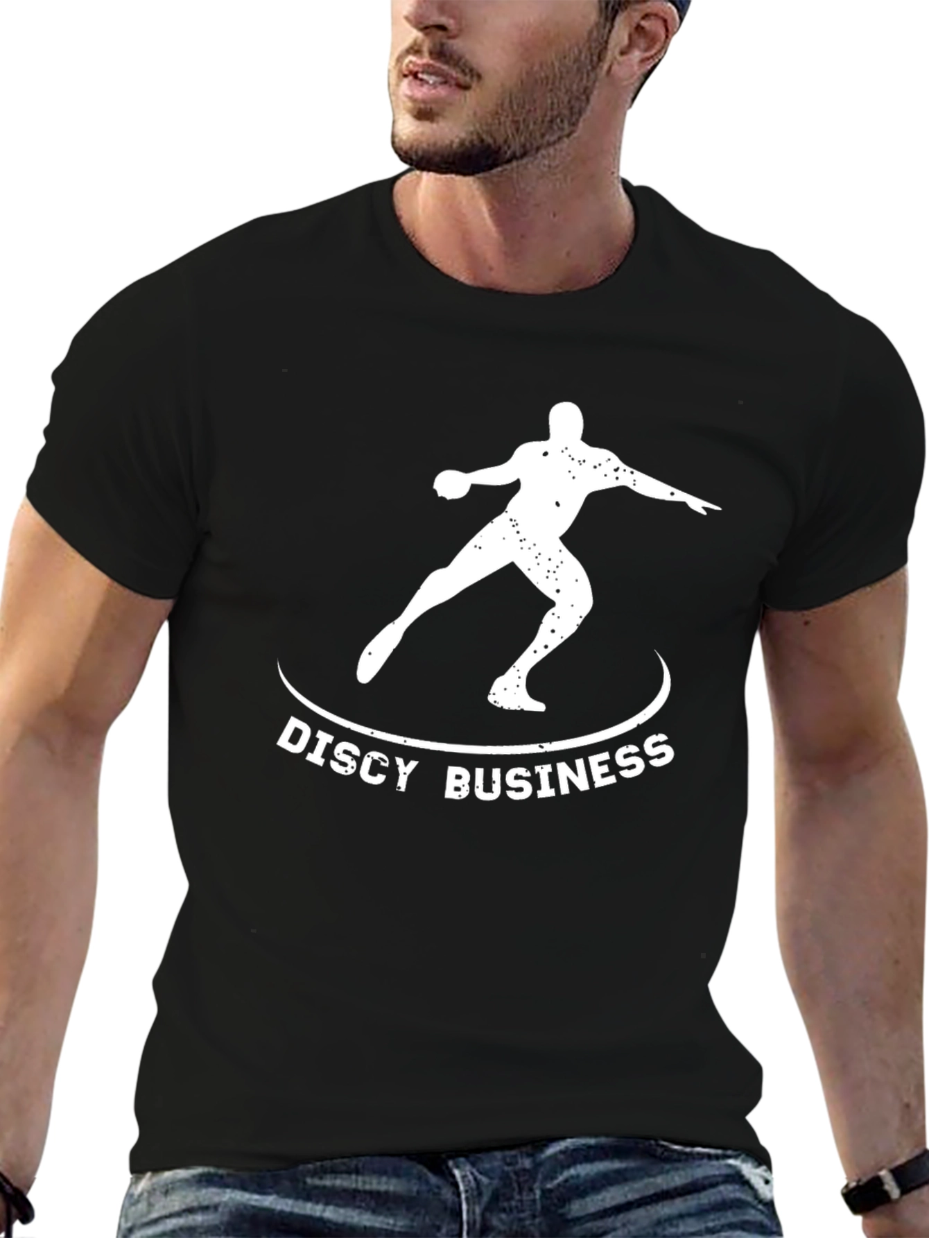 Discy Business Black T-Shirt Throwing Disc Design