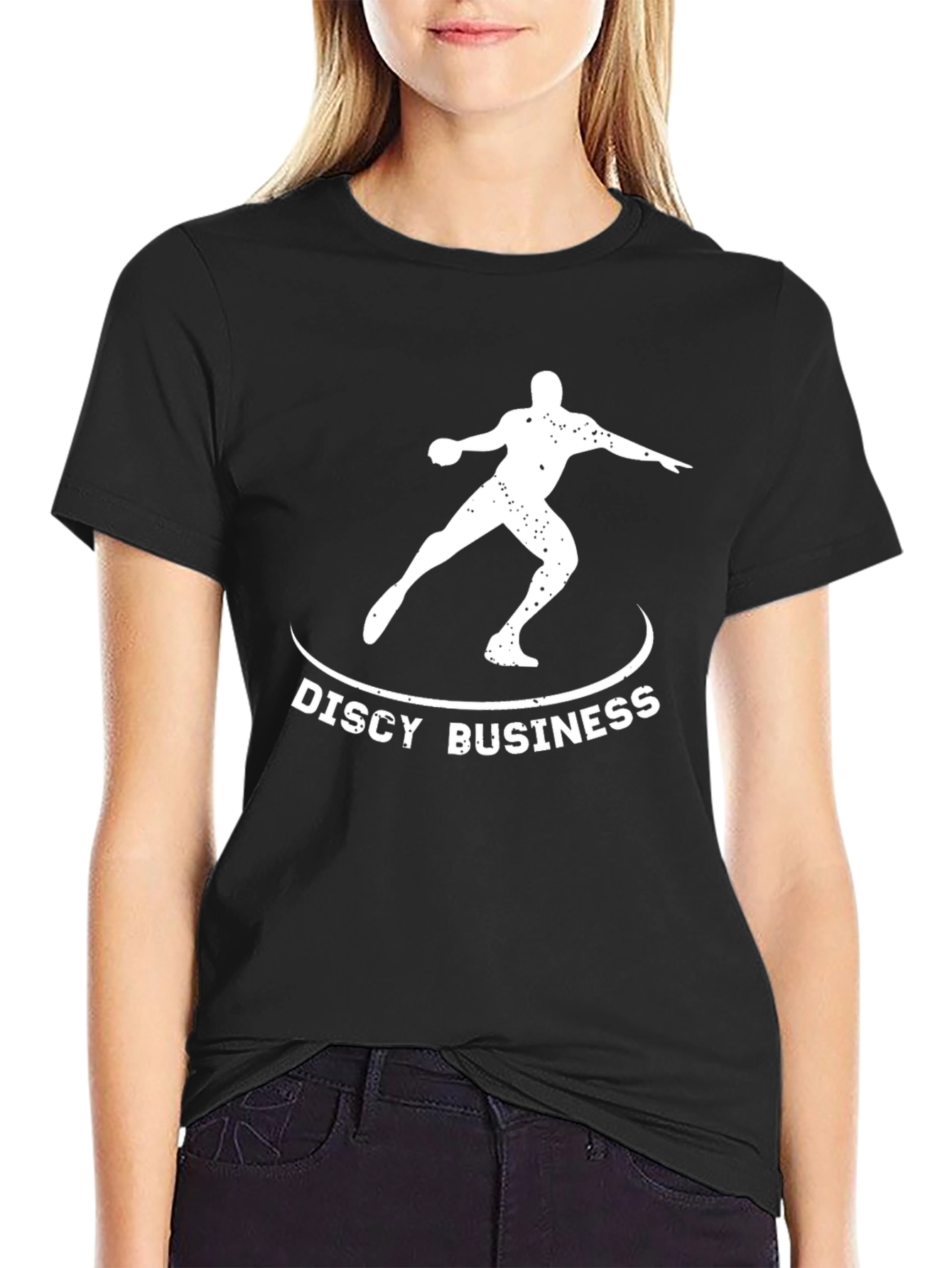 Discy Business Black T-Shirt Throwing Disc Design