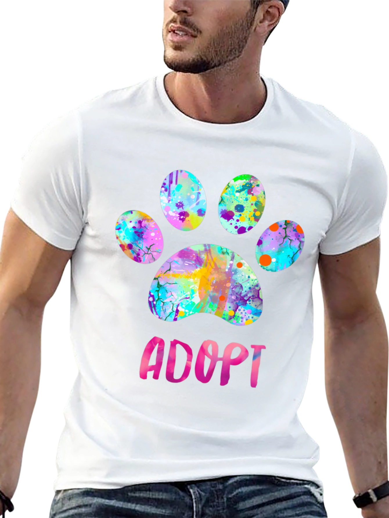 Adopt Dog Paw Print Graphic Tee