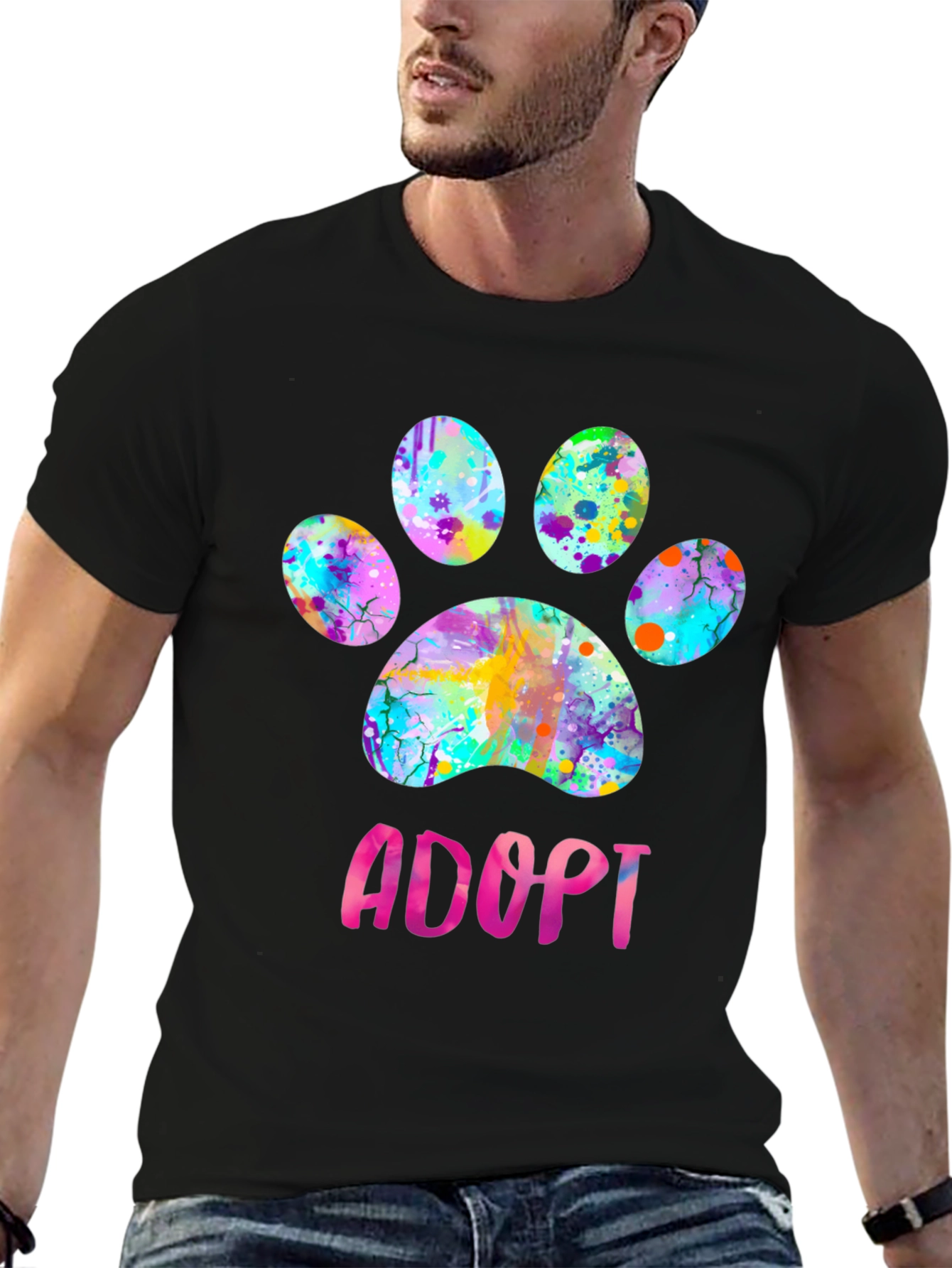 Adopt Dog Paw Print Graphic Tee