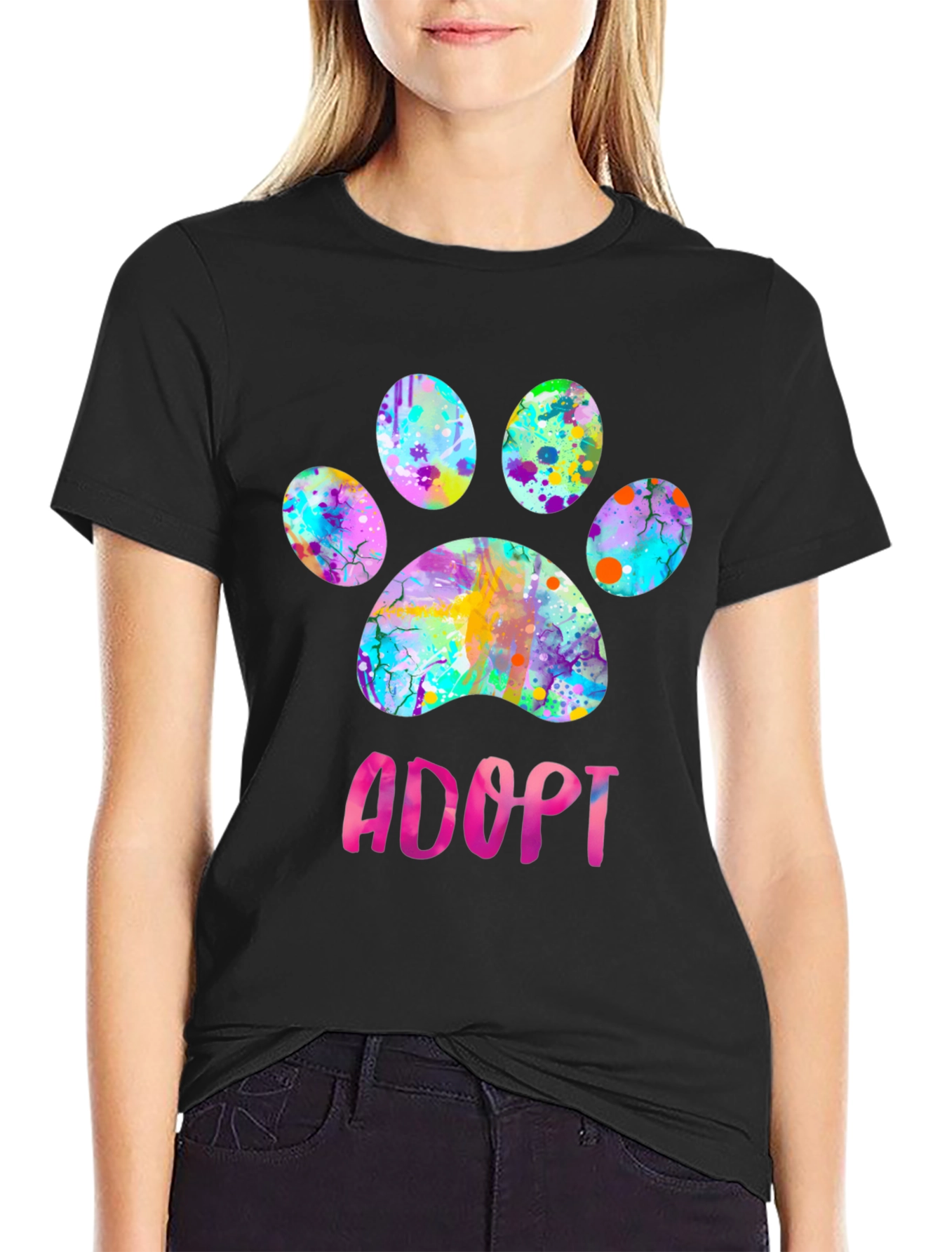 Adopt Dog Paw Print Graphic Tee