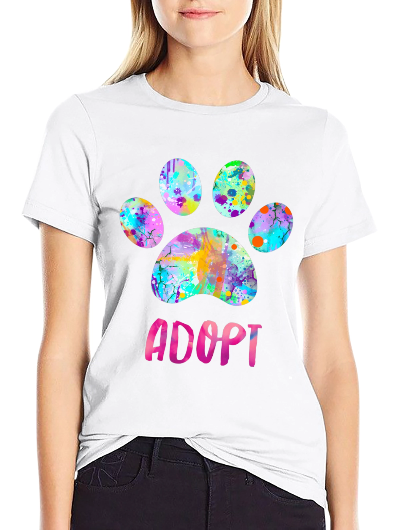 Adopt Dog Paw Print Graphic Tee