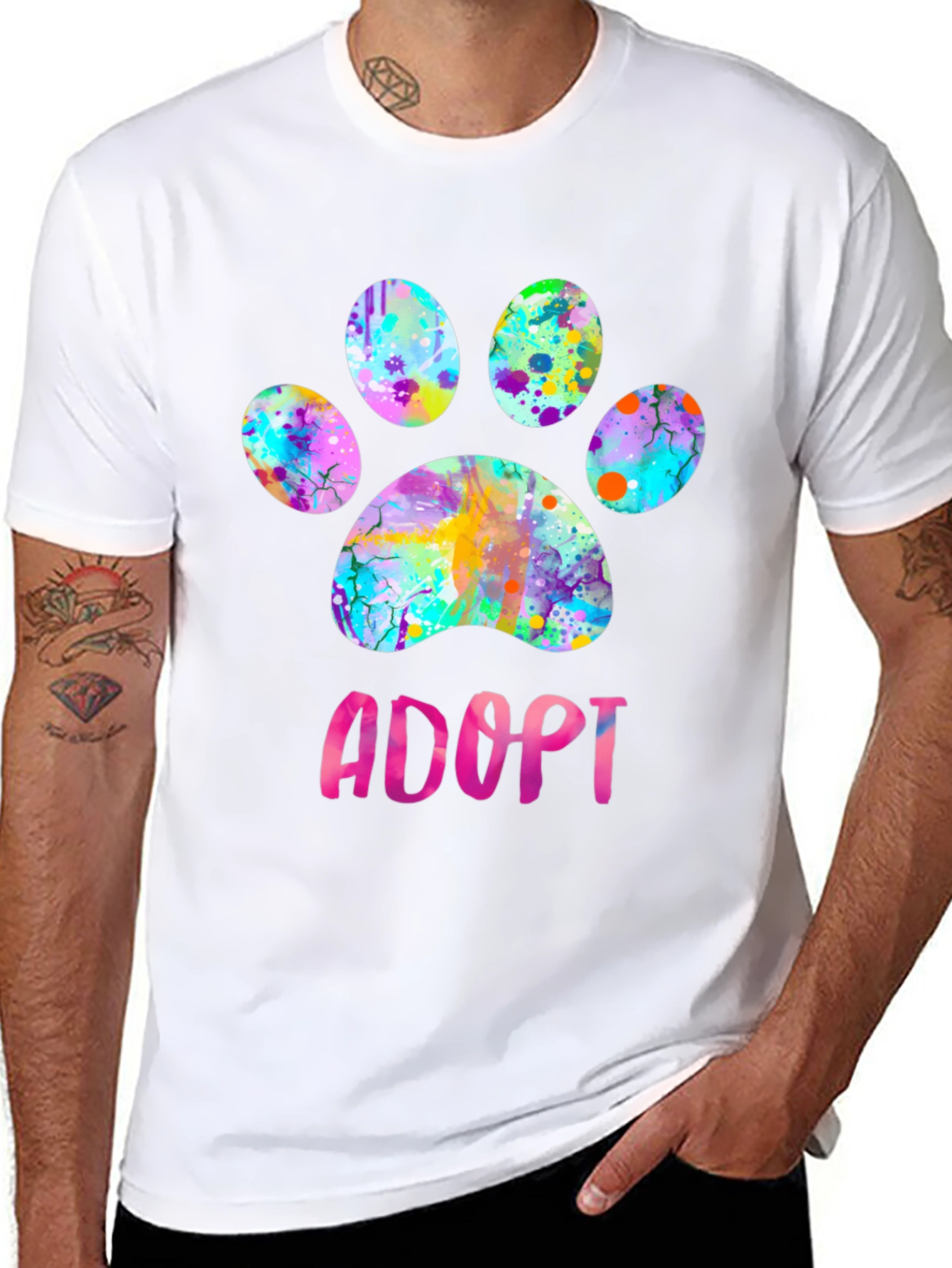 Adopt Dog Paw Print Graphic Tee