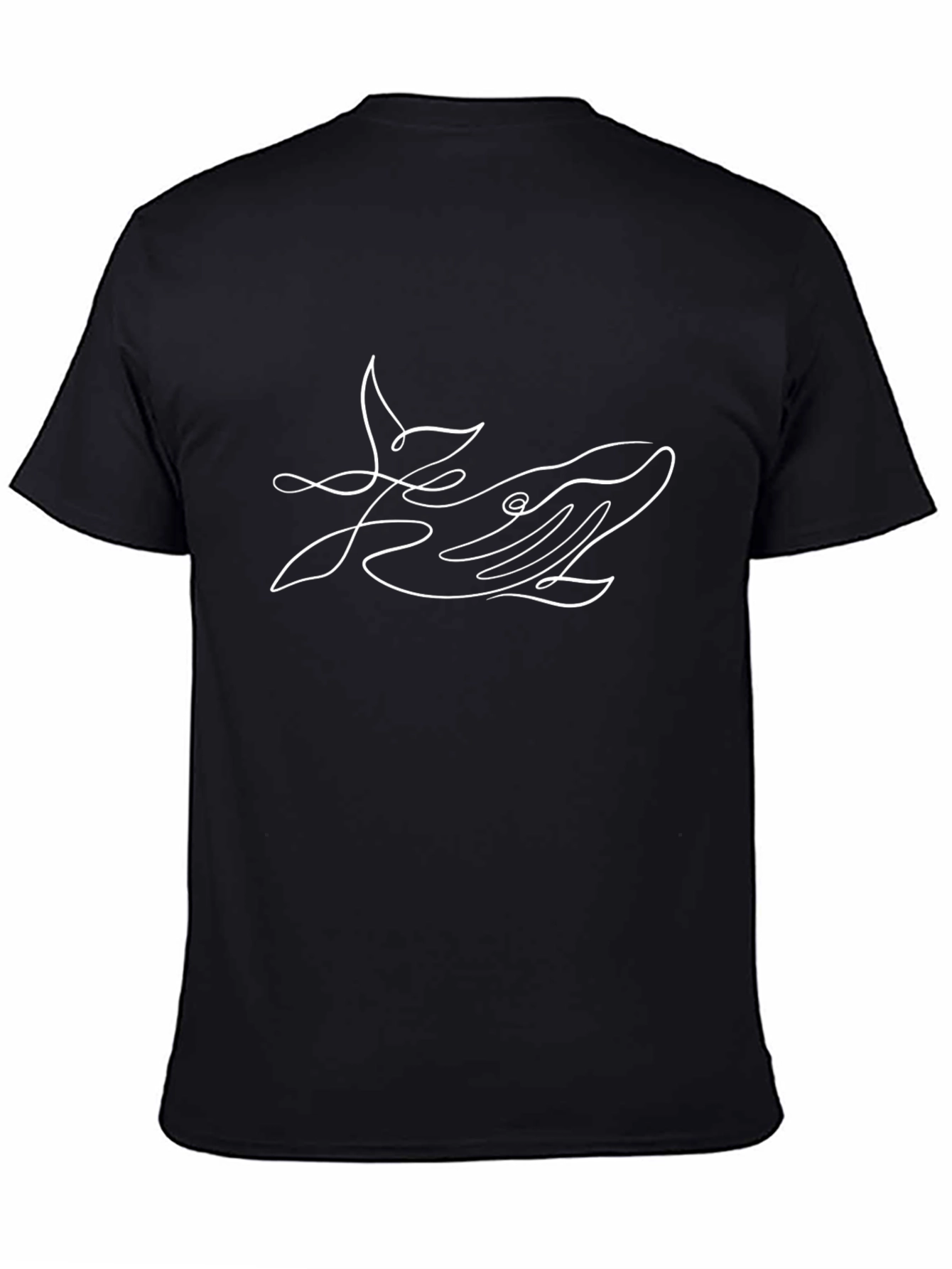 Abstract Whale Line Art Black T-Shirt