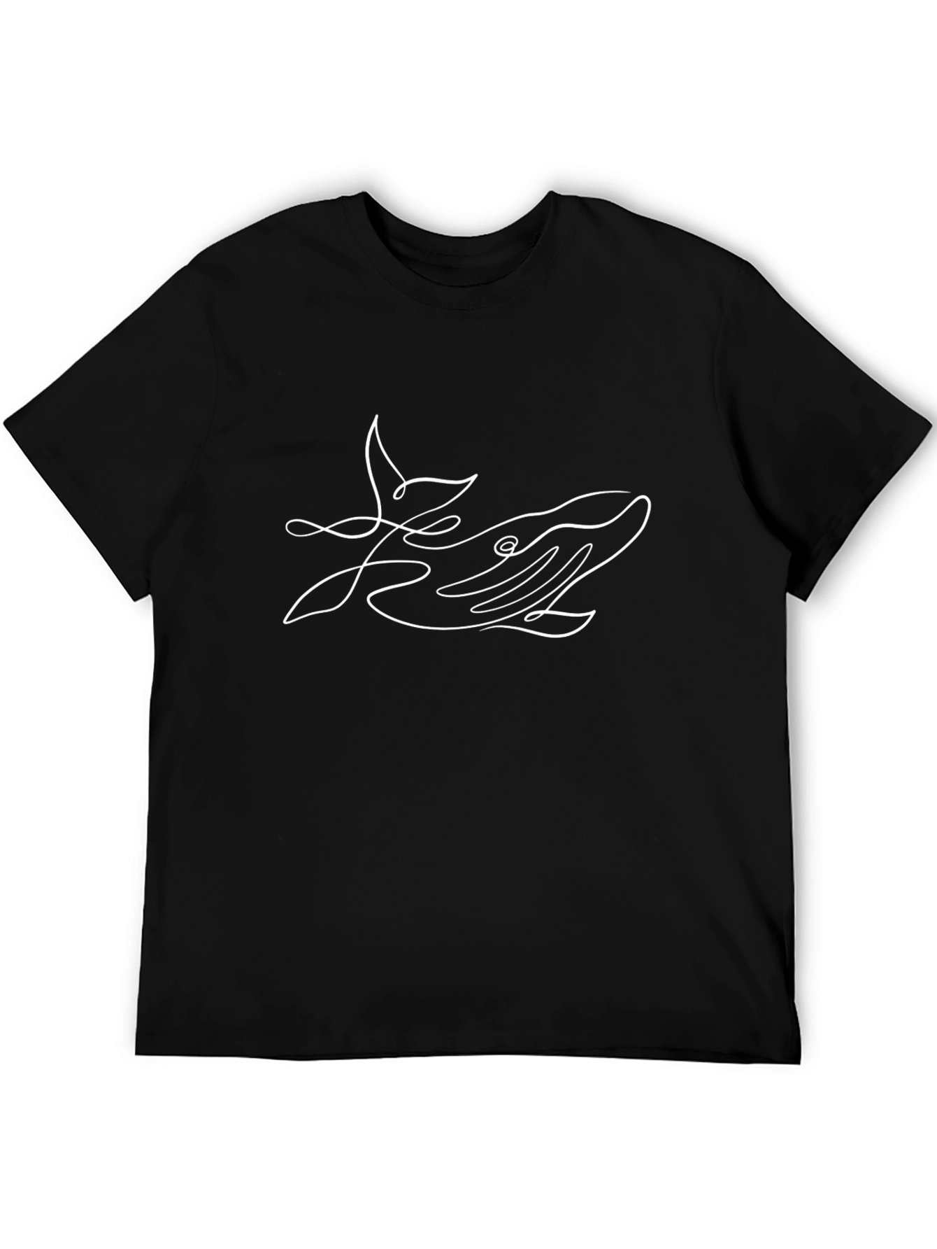 Abstract Whale Line Art Black T-Shirt
