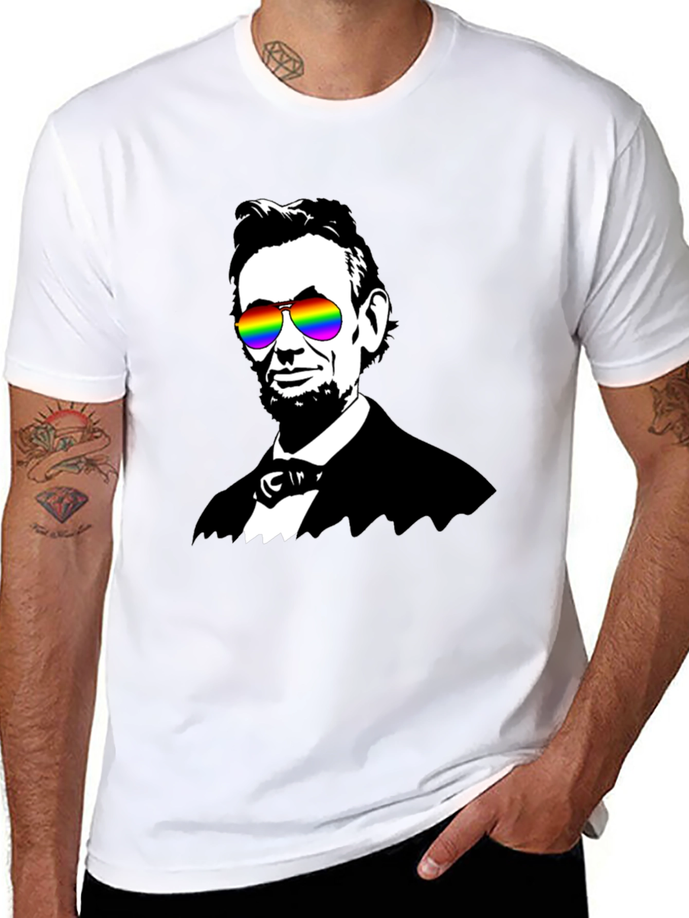 Abraham Lincoln Rainbow Sunglasses Graphic Tee