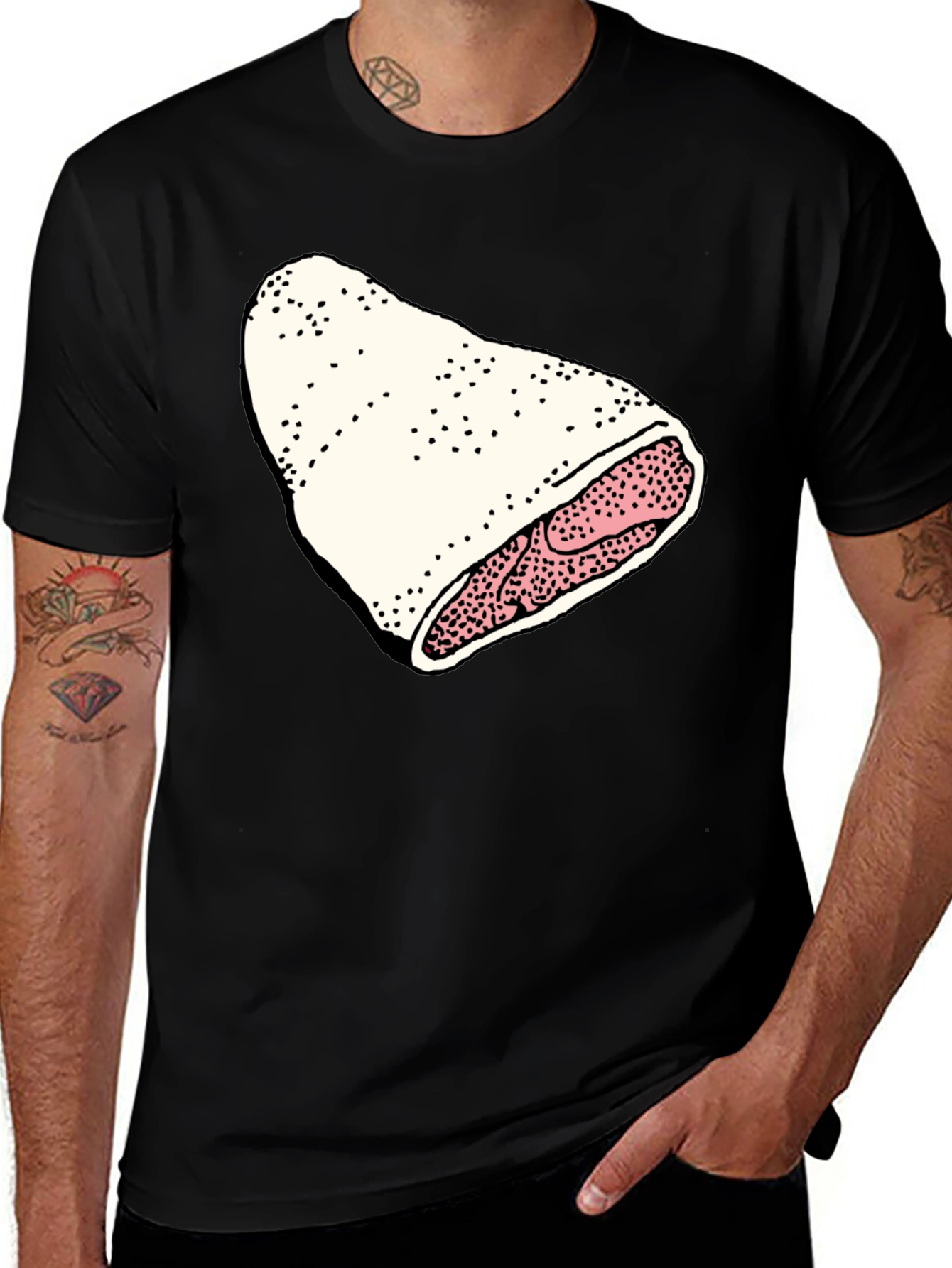 Novelty Black T-Shirt with Fun Food Graphic