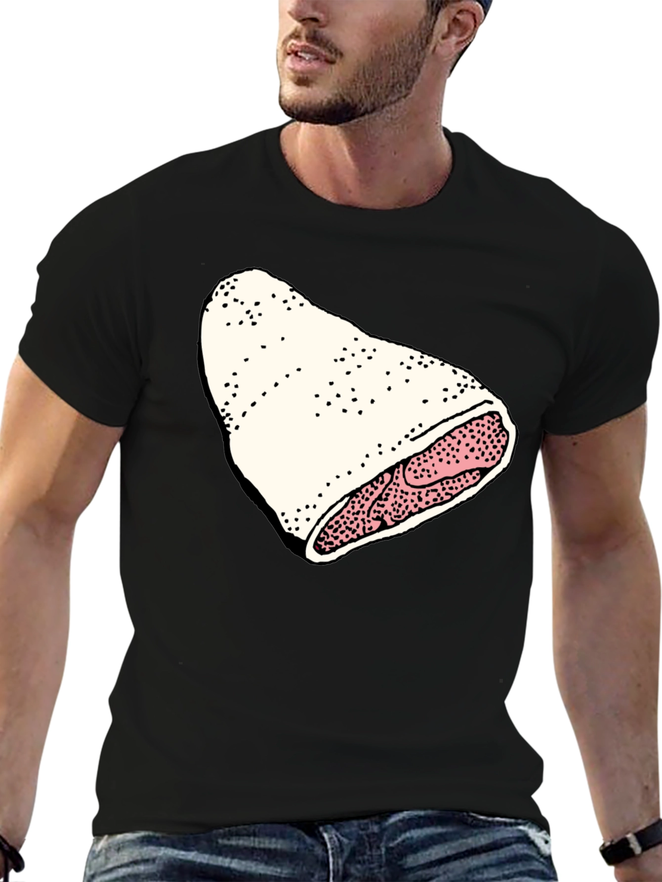 Novelty Black T-Shirt with Fun Food Graphic
