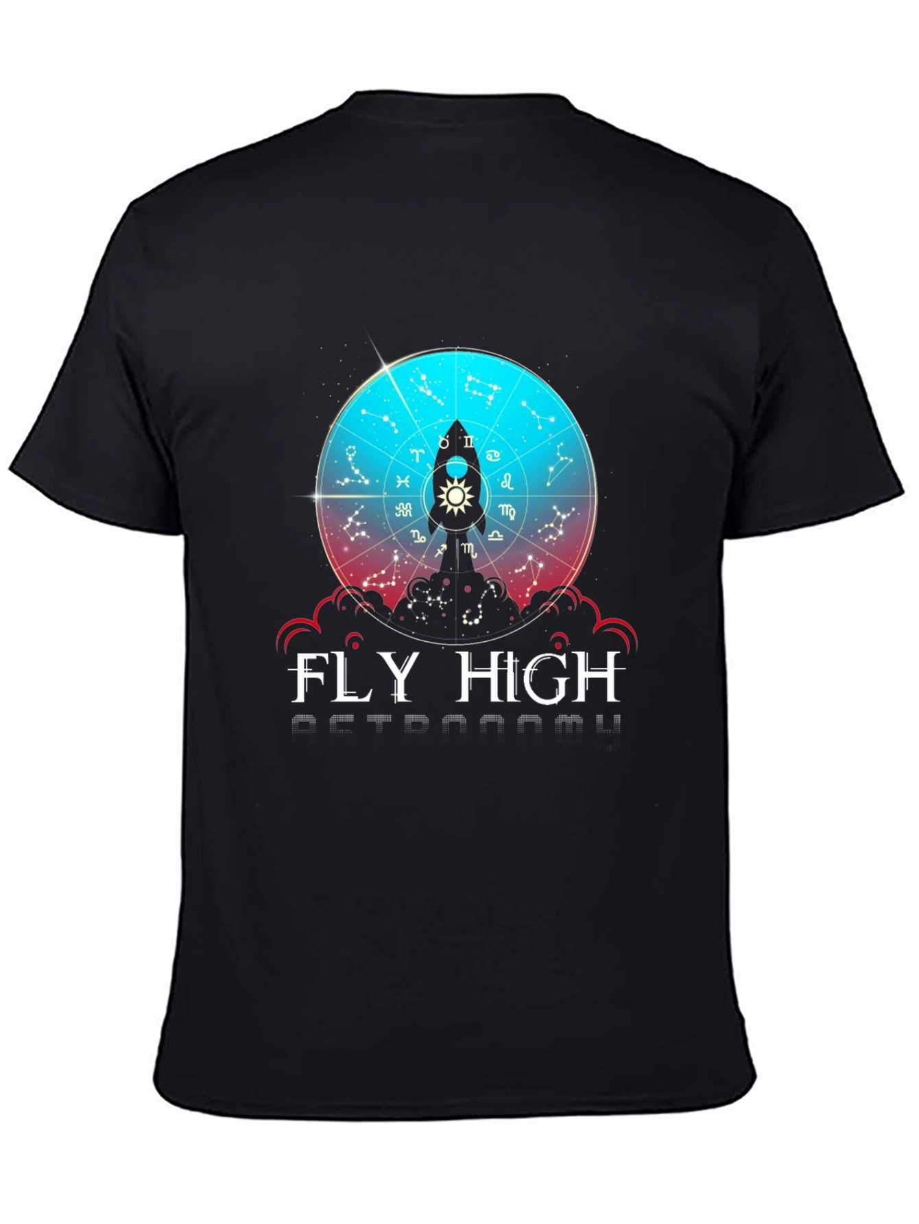Fly High Astronomy T-Shirt - Zodiac Rocket Design