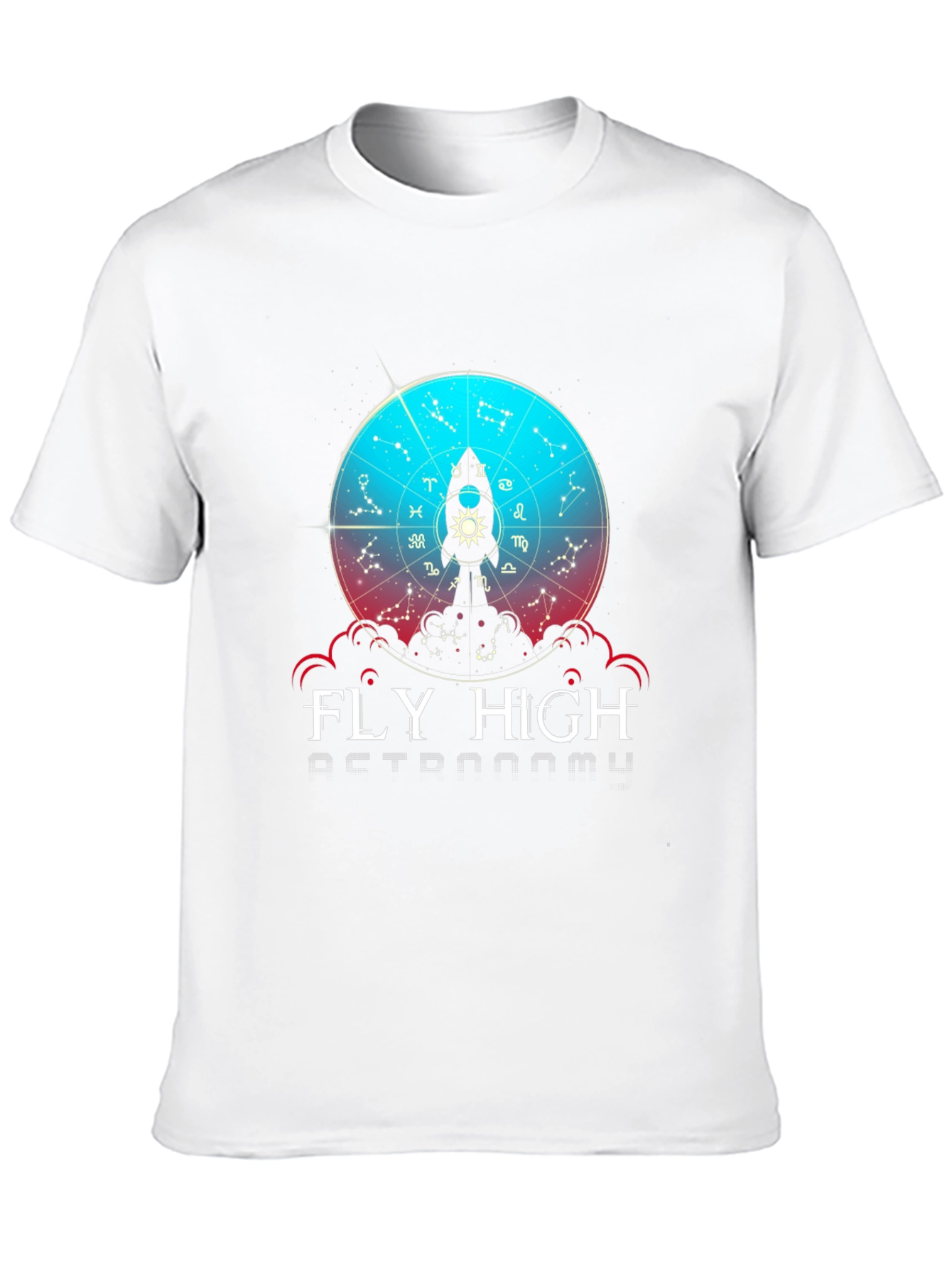 Fly High Astronomy T-Shirt - Zodiac Rocket Design