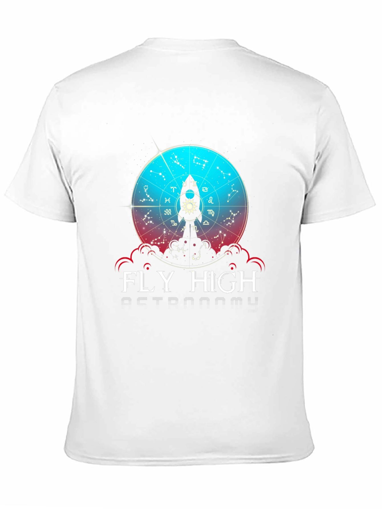 Fly High Astronomy T-Shirt - Zodiac Rocket Design