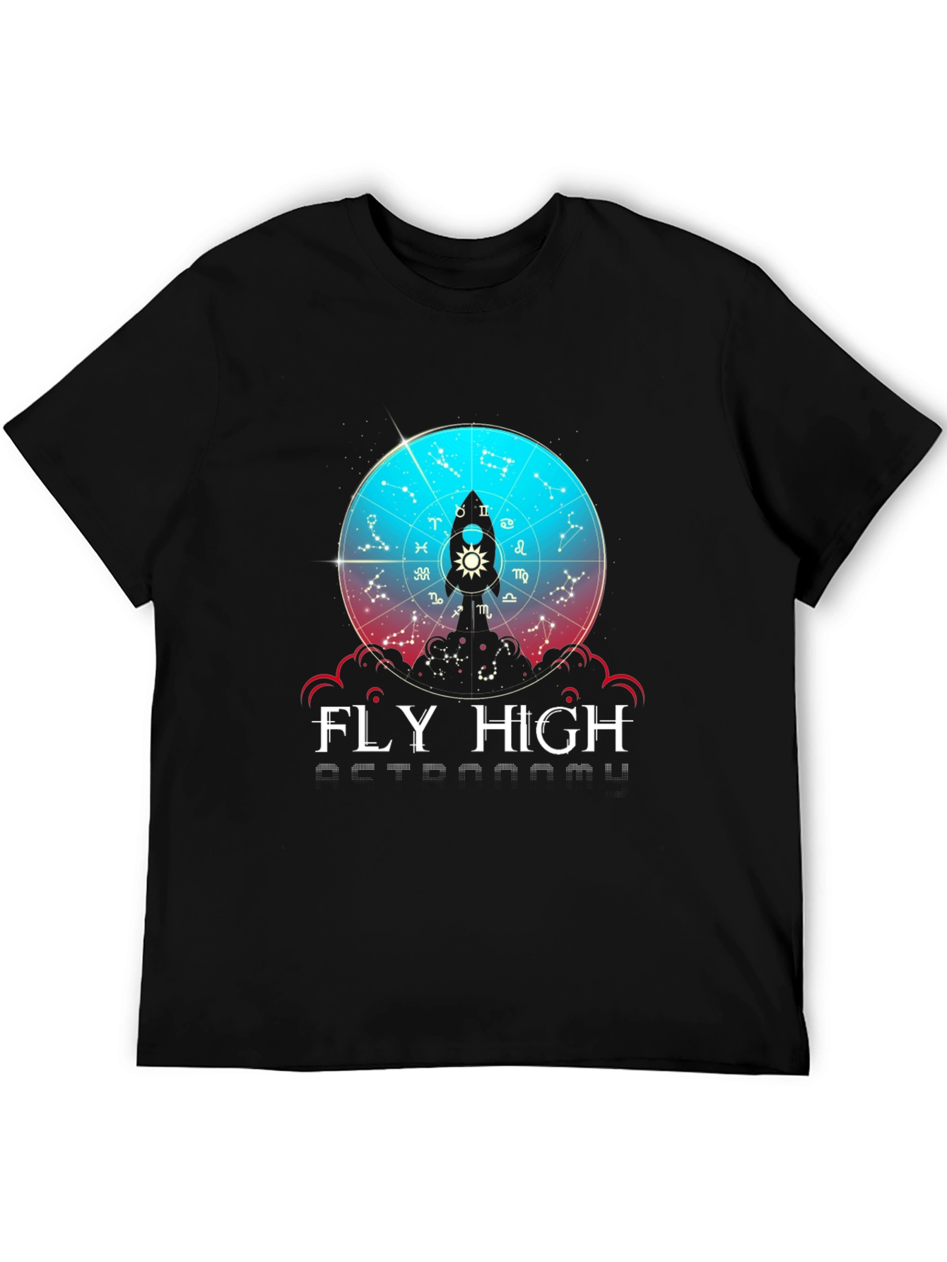 Fly High Astronomy T-Shirt - Zodiac Rocket Design