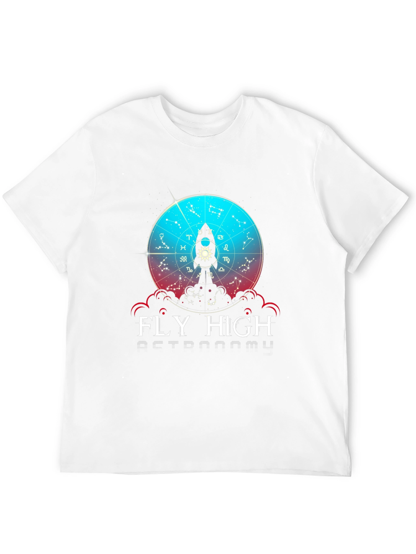 Fly High Astronomy T-Shirt - Zodiac Rocket Design