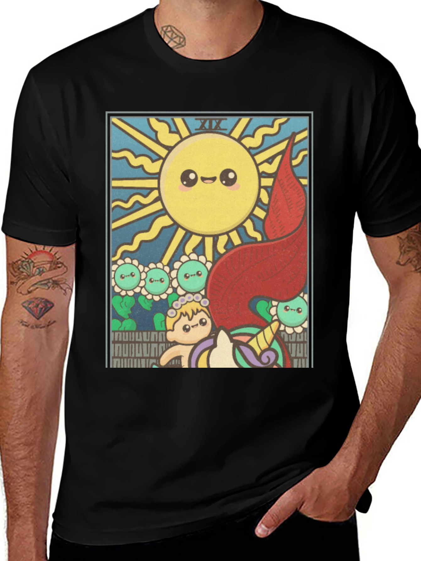 Kawaii Tarot Card Sun Graphic T-Shirt