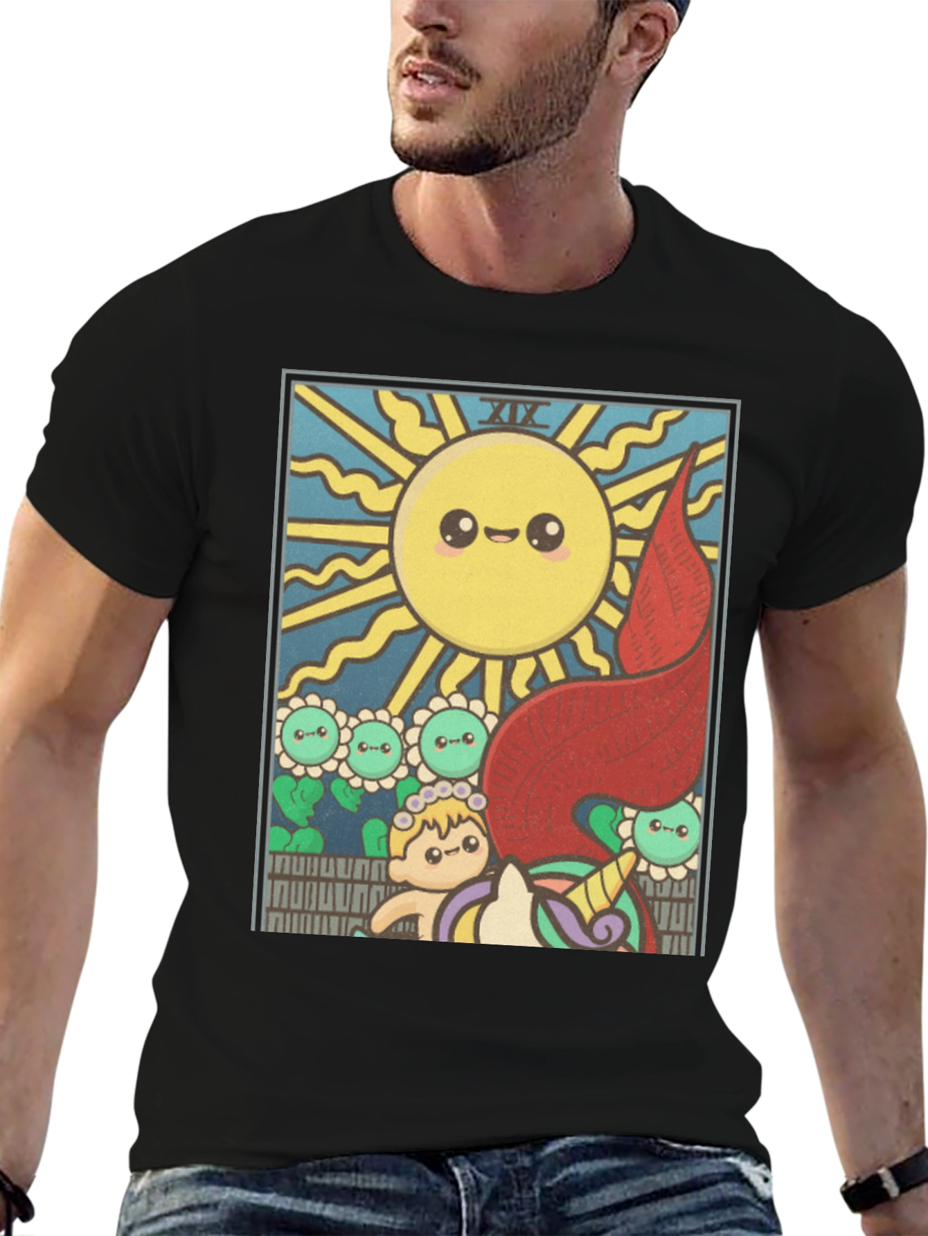 Kawaii Tarot Card Sun Graphic T-Shirt
