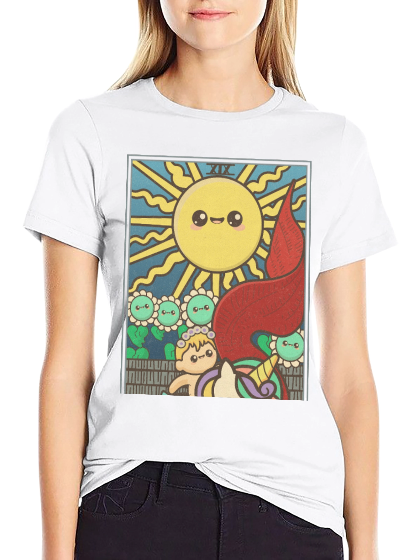 Kawaii Tarot Card Sun Graphic T-Shirt