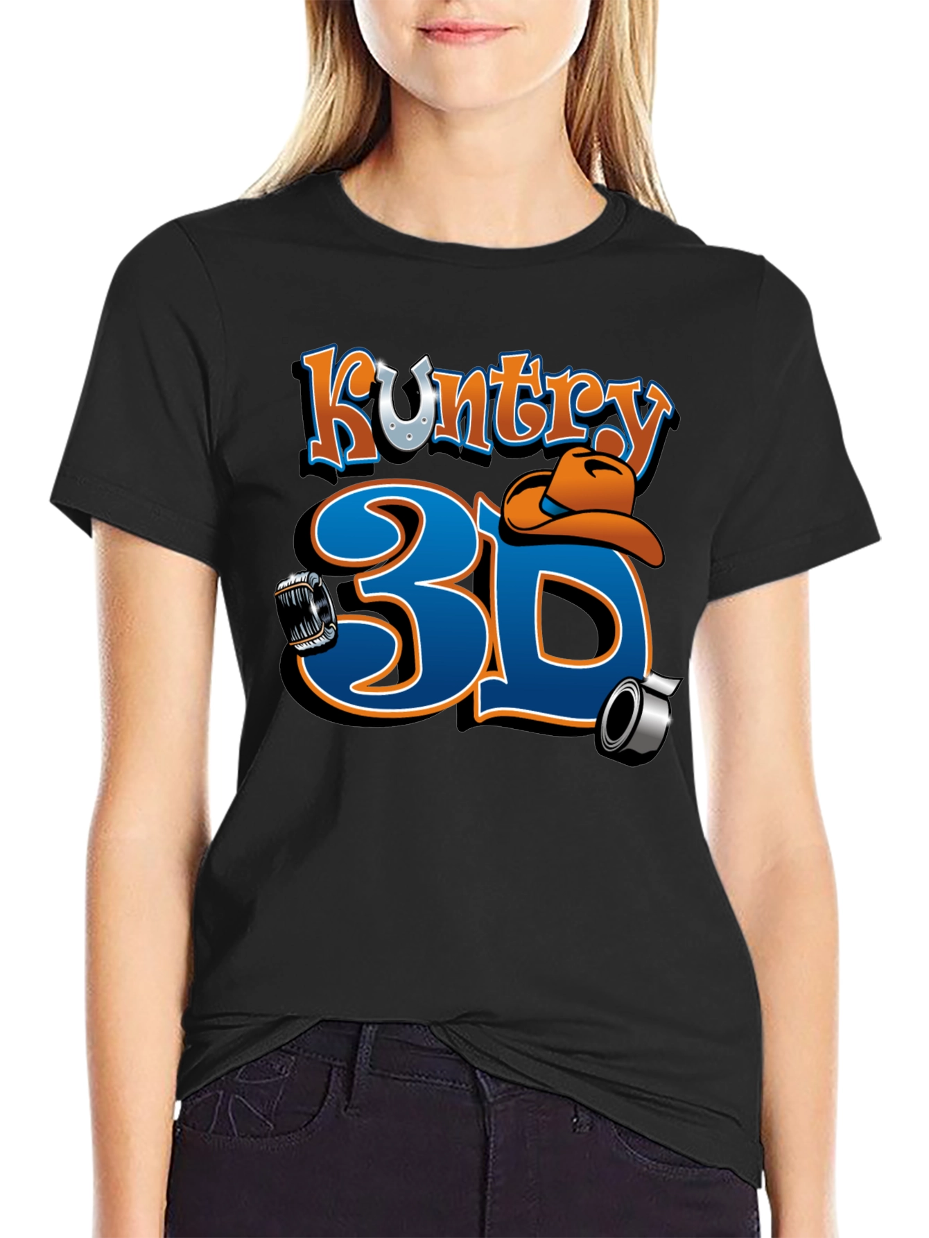 Kuntry 3D Graphic Tee - Black Cotton Blend