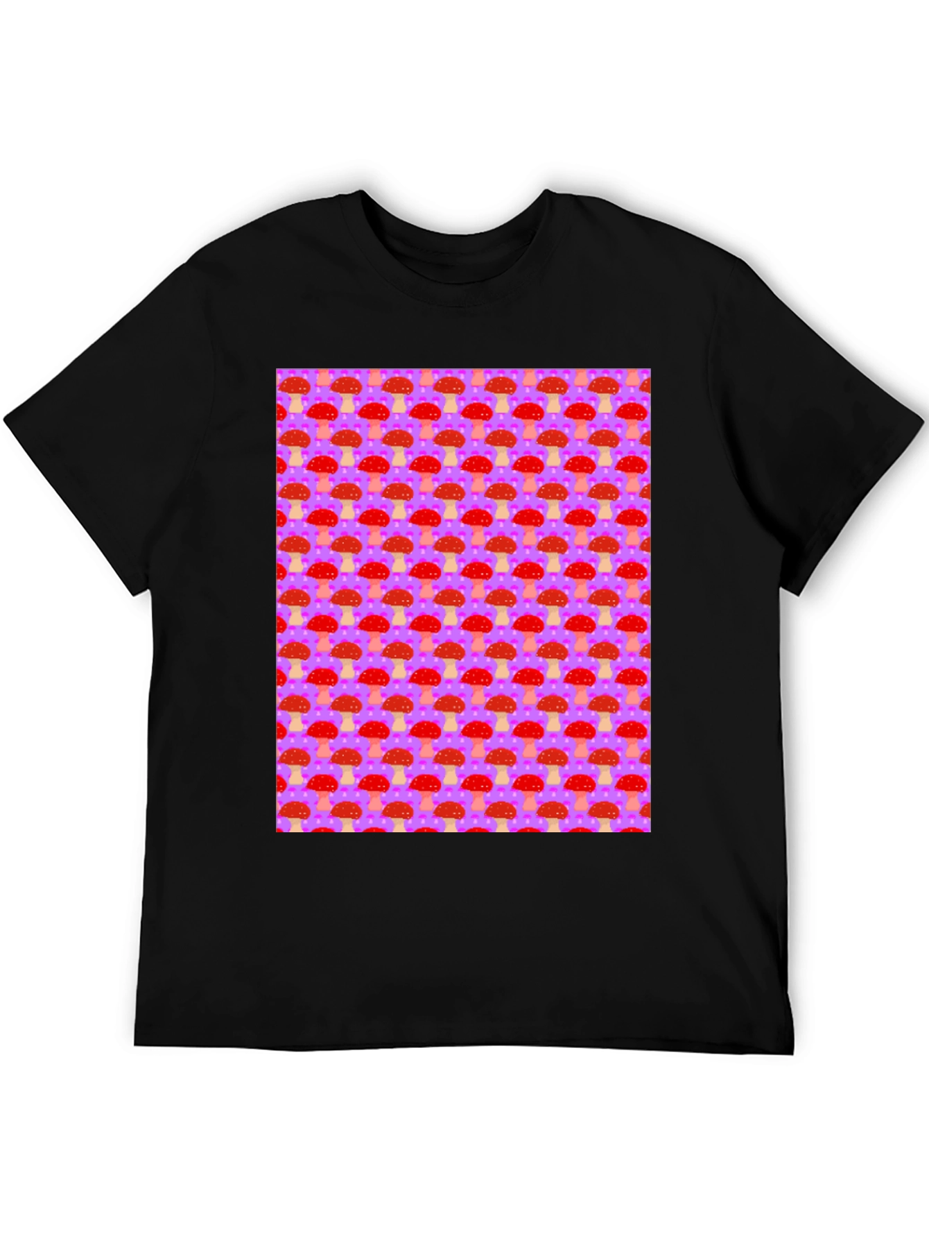 Mushroom Pattern Graphic Tee - Black