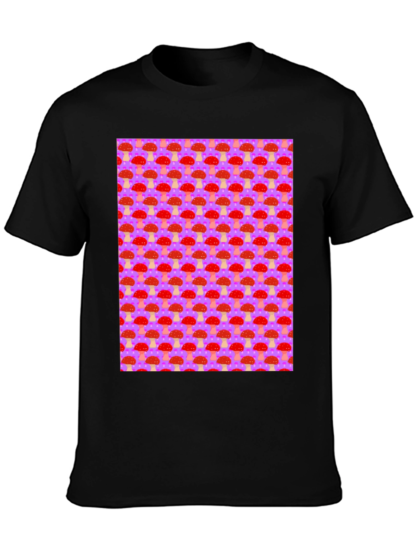 Mushroom Pattern Graphic Tee - Black