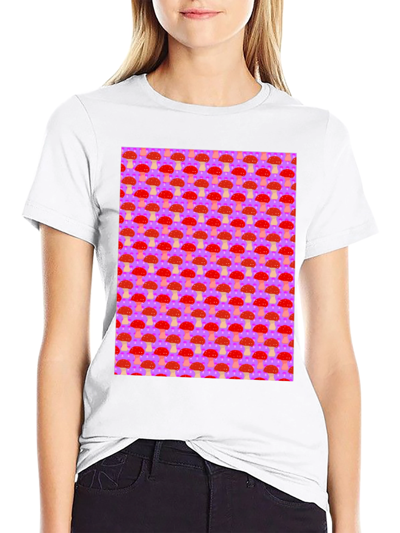 Mushroom Pattern Graphic Tee - Black